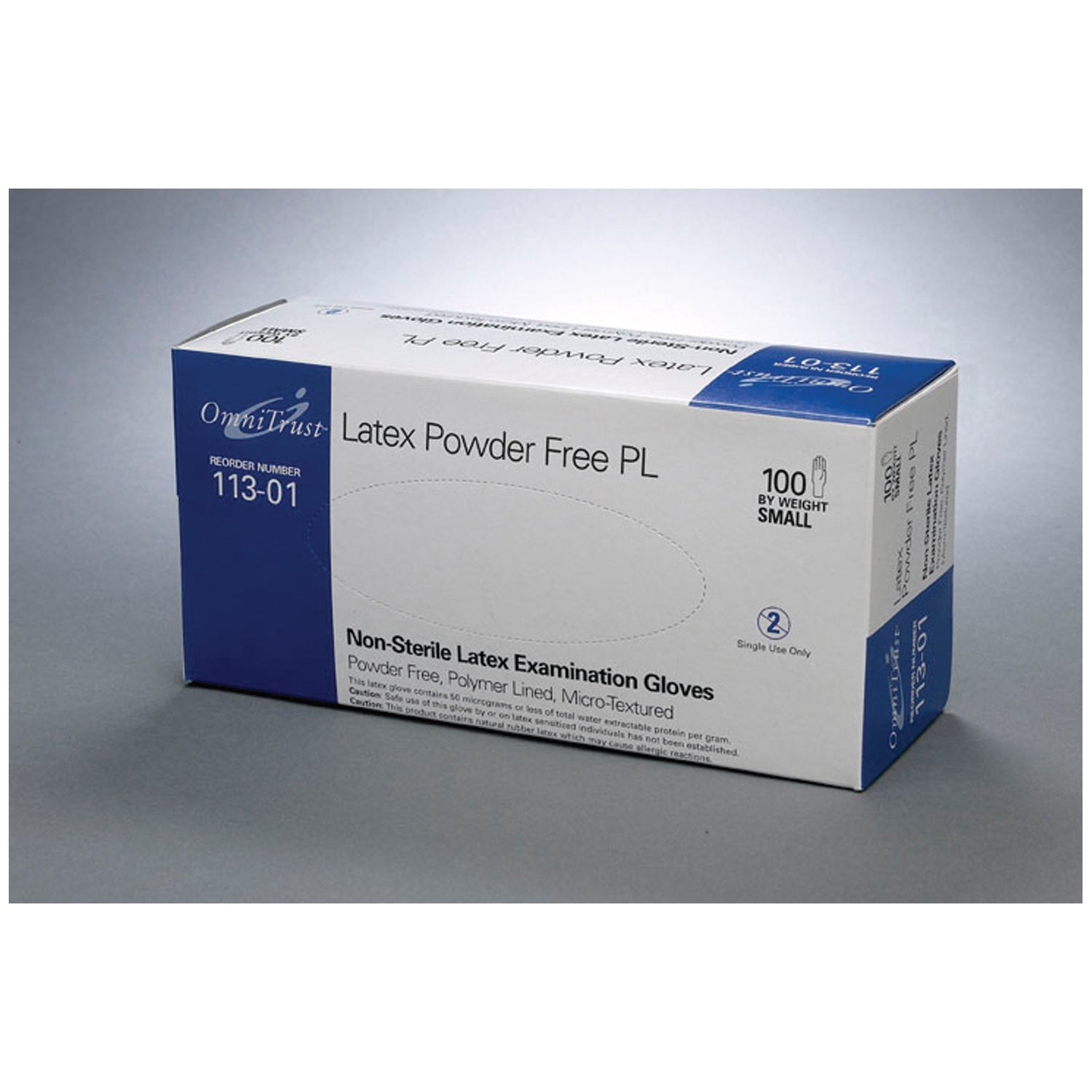 113-01 - Omni International Corp. - Exam Glove, Latex, Small, Powder Free (PF), 100/bx, 10 bx/cs (75 cs/plt) (See additional pricing for drop ship orders less than 1,000 cs) , cs