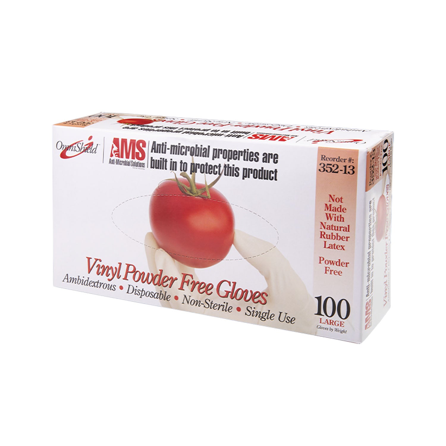352-13 - Omni International Corp. - Vinyl Multi-Purpose Glove, Antimicrobial, Large, Clear, Powder Free (PF), 100/bx, 10 bx/cs (DROP SHIP ONLY) (Please see the Vendor Information Page for freight information) , cs