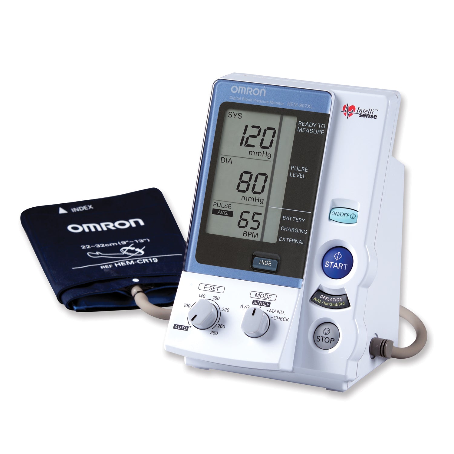 HEM-907XL - Omron Healthcare, Inc. - Digital Blood Pressure (BP) Monitor, Includes: X-Large, Large, Medium & Small Cuff & Bladder Set, 1.0m Air Tube, AC Adapter & Battery Pack (US Only) , ea