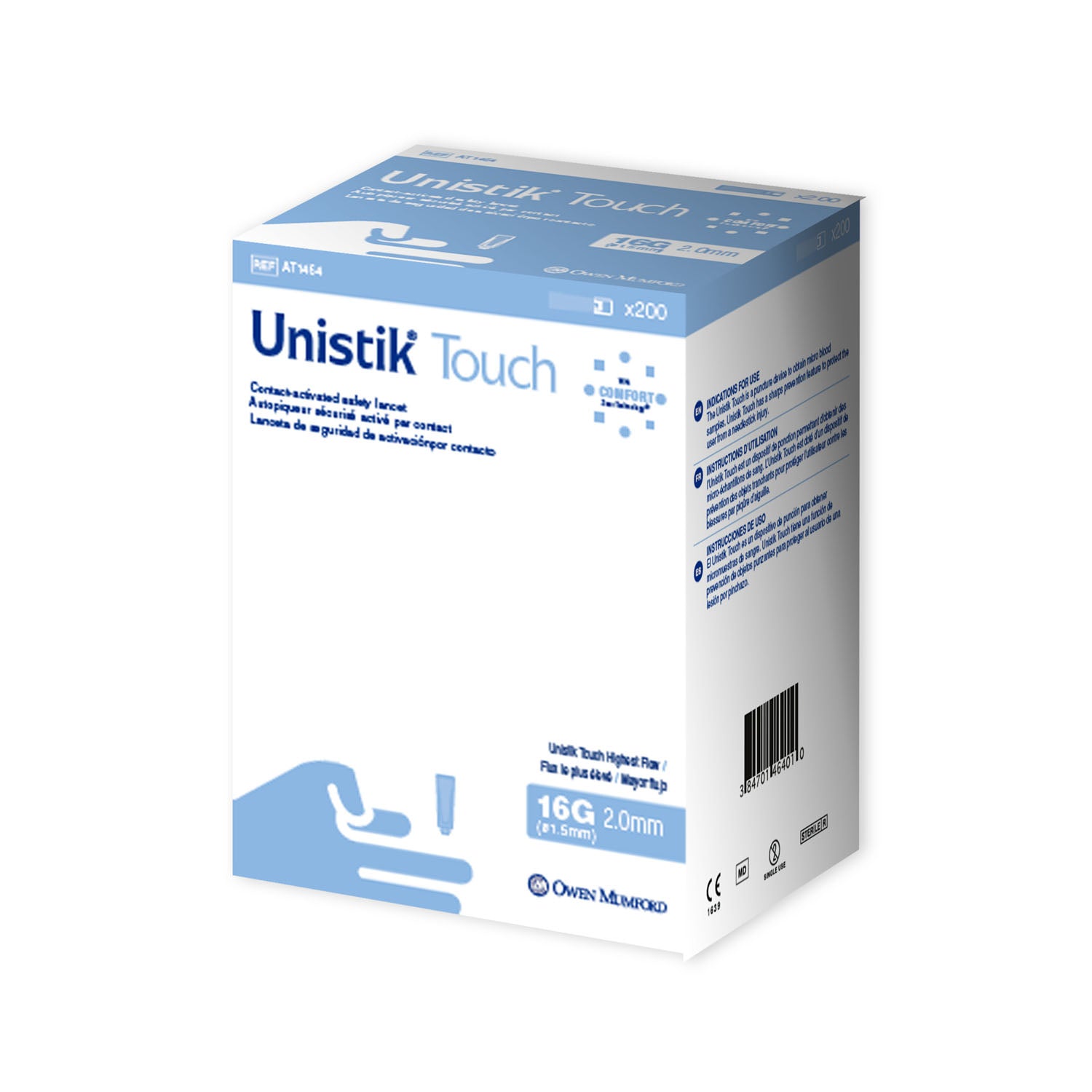 AT1464 - Owen Mumford - Safety Lancet, Highest Flow, 16G x 2.0mm, 200/bx (US & Canada Only) , bx