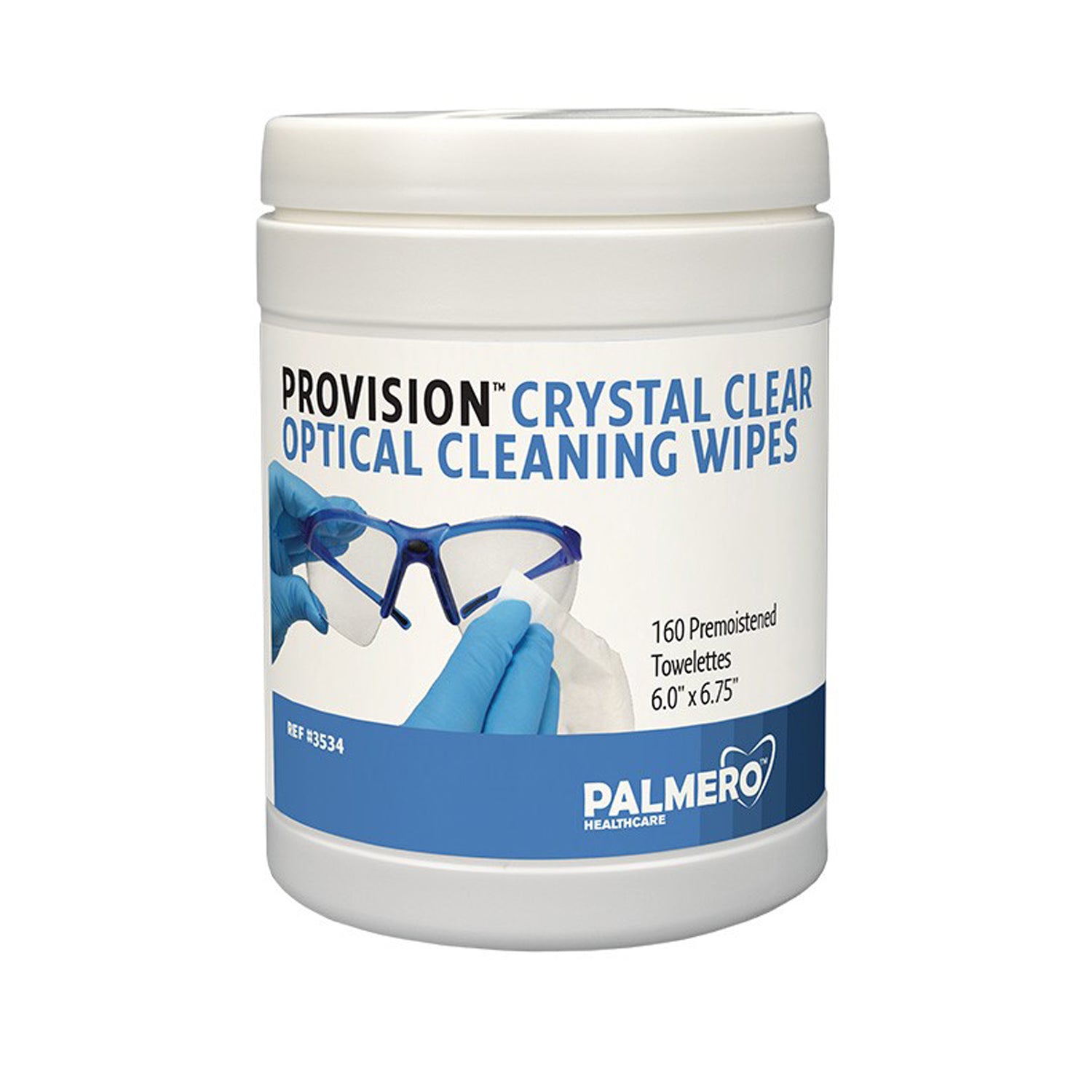 3534 - Palmero - ProVision® Crystal Clear Optical Cleaning Wipes (6" x 6-3/4") 160ct/can, 12 can/cs (US SALES ONLY) , cs