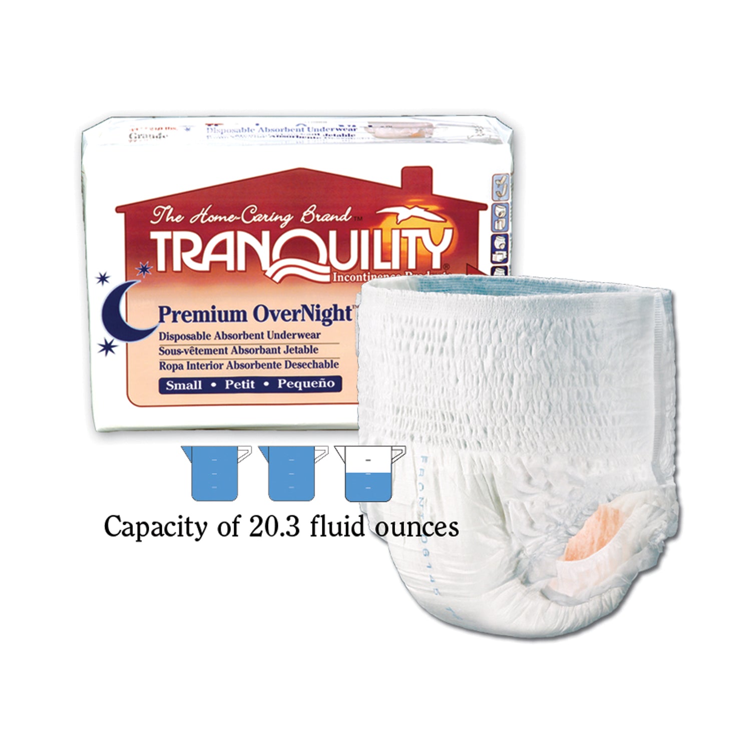 2114 - Principle Business Enterprises - Underwear, Small Overnight DAU, 22"-36", 80-125 lbs, Capacity 20.3 fl oz, 20/pk, 4 pk/cs (US Only) , cs