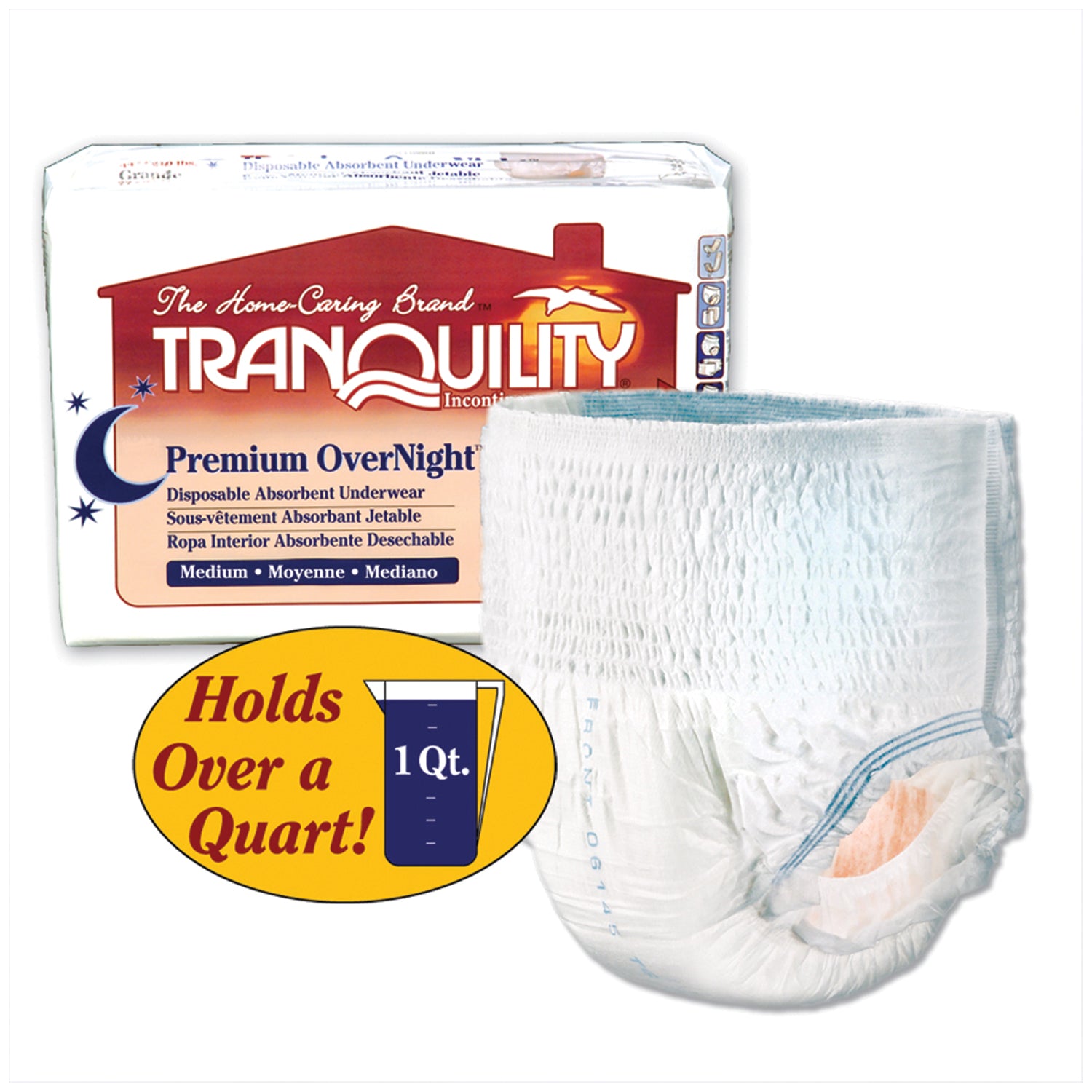 2115 - Principle Business Enterprises - Underwear, Medium Overnight DAU, 34"-48", 120-175 lbs, Capacity 34.0 fl oz, 18/pk, 4 pk/cs (18 cs/plt) (US Only) , cs