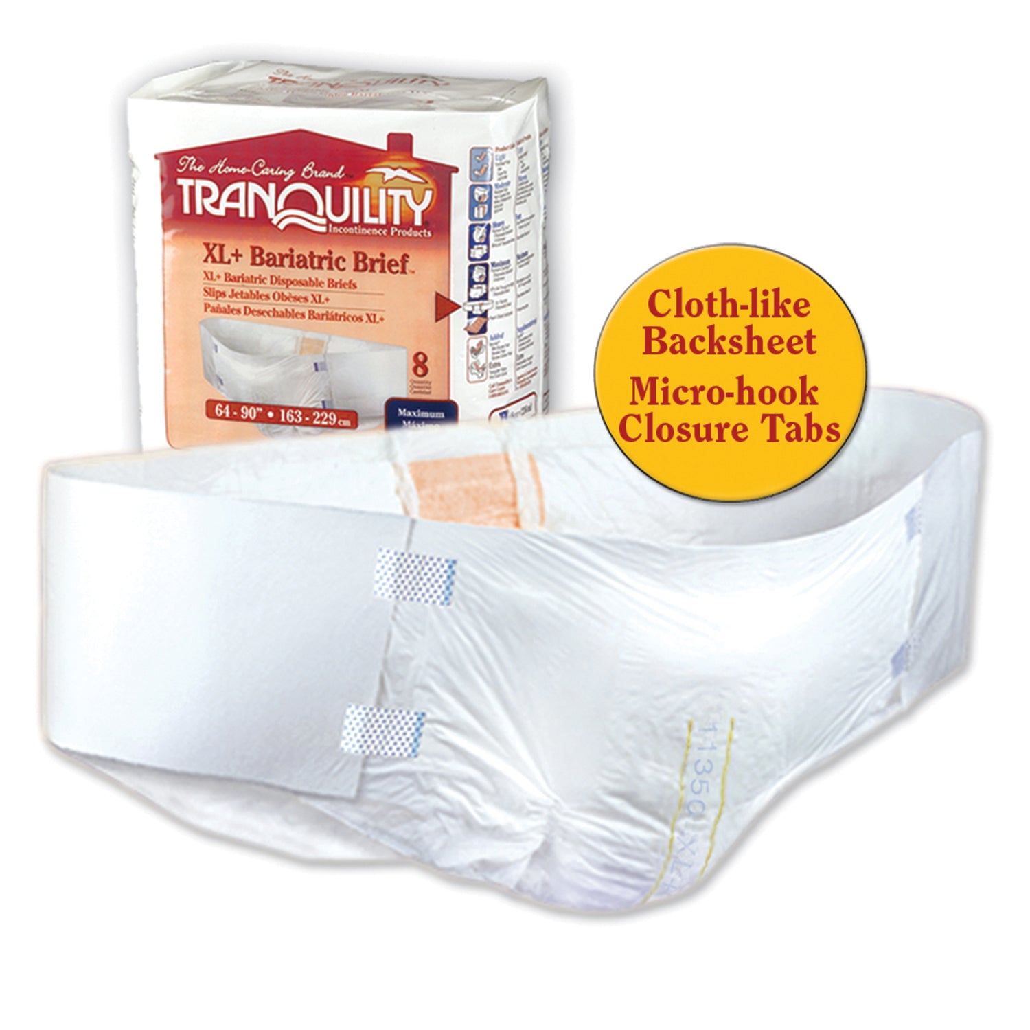 2190 - Principle Business Enterprises - XL+ Bariatric Brief, 64" to 90", 34 fl oz Capacity, 8/pk, 4 pk/cs (30 cs/plt) (US Only) , cs