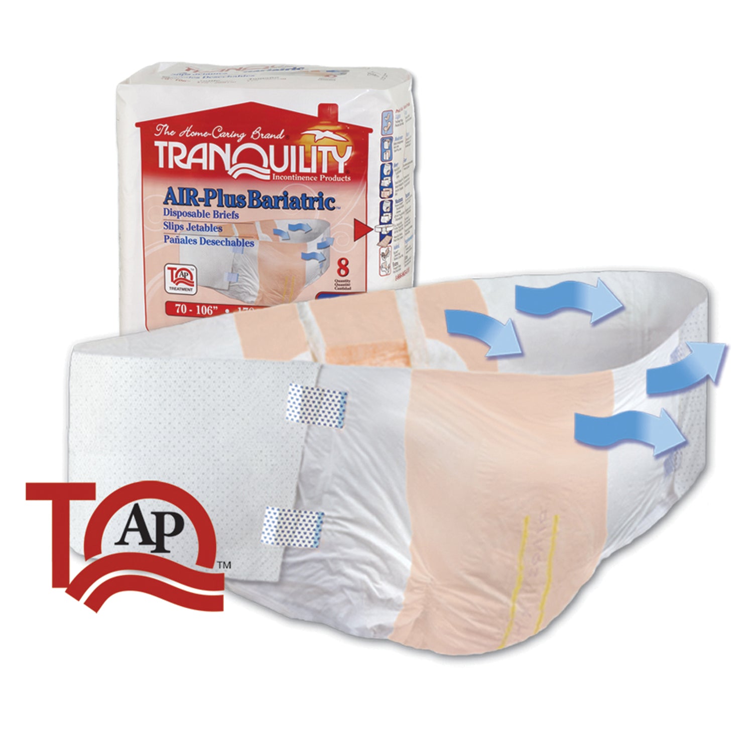 2195 - Principle Business Enterprises - AIR-Plus Bariatric Briefs, 70"-106", Capacity 34 fl oz, 8/pk, 4 pk/cs (30 cs/plt) (US Only) , cs