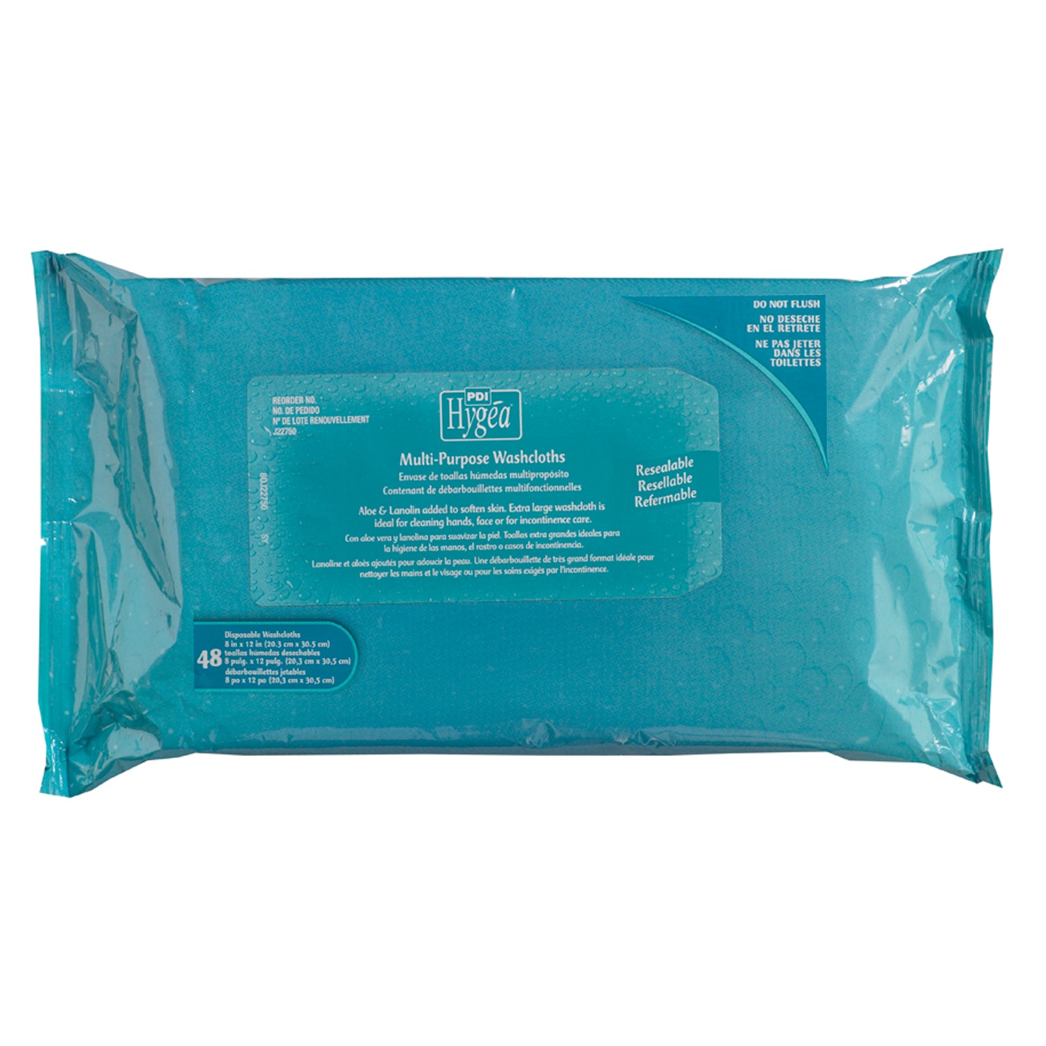 J22750 - PDI - Professional Disposables, Intl. - Multi-Purpose Washcloths, Resealable 48 count Disposable, 48/pk, 12 pk/cs (60 cs/plt) (US Only) (Products cannot be sold on Amazon.com or any other 3rd party site) , cs