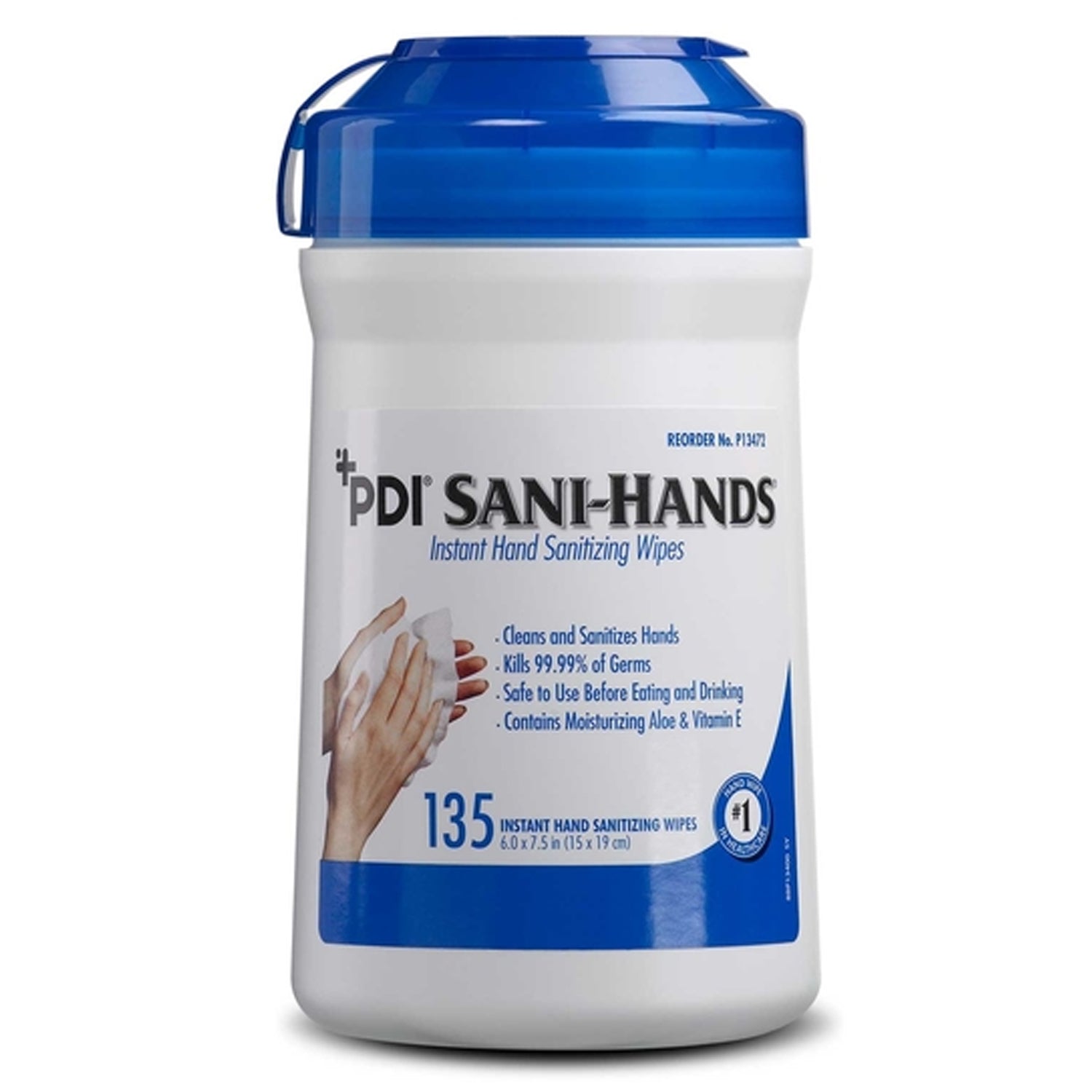 P13472 - PDI - Professional Disposables, Intl. - Instant Hand Sanitizing Wipe, Medium, 6" x 7½", 135/can, 12 can/cs (40 cs/plt) (026575) (US Only) (HAZMAT Fees Apply, cannot ship via Air or to AK, GU, HI, PR, VI) (Products cannot be sold on Amazon.com or