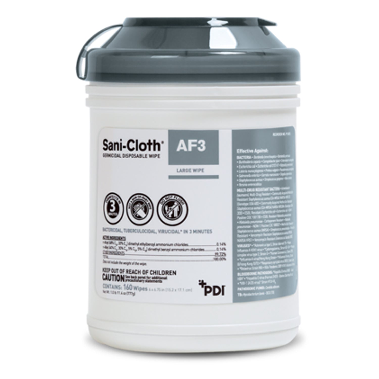 P13872 - PDI - 專業一次性用品,國際 - AF3 大號殺菌濕巾,6 英寸 x 6¾ 英寸,160 片/罐,12 罐/箱(30 箱/托盤)(091237)(僅限美國)(產品不得在 Amazon.com 或任何其他第三方網站上銷售),箱