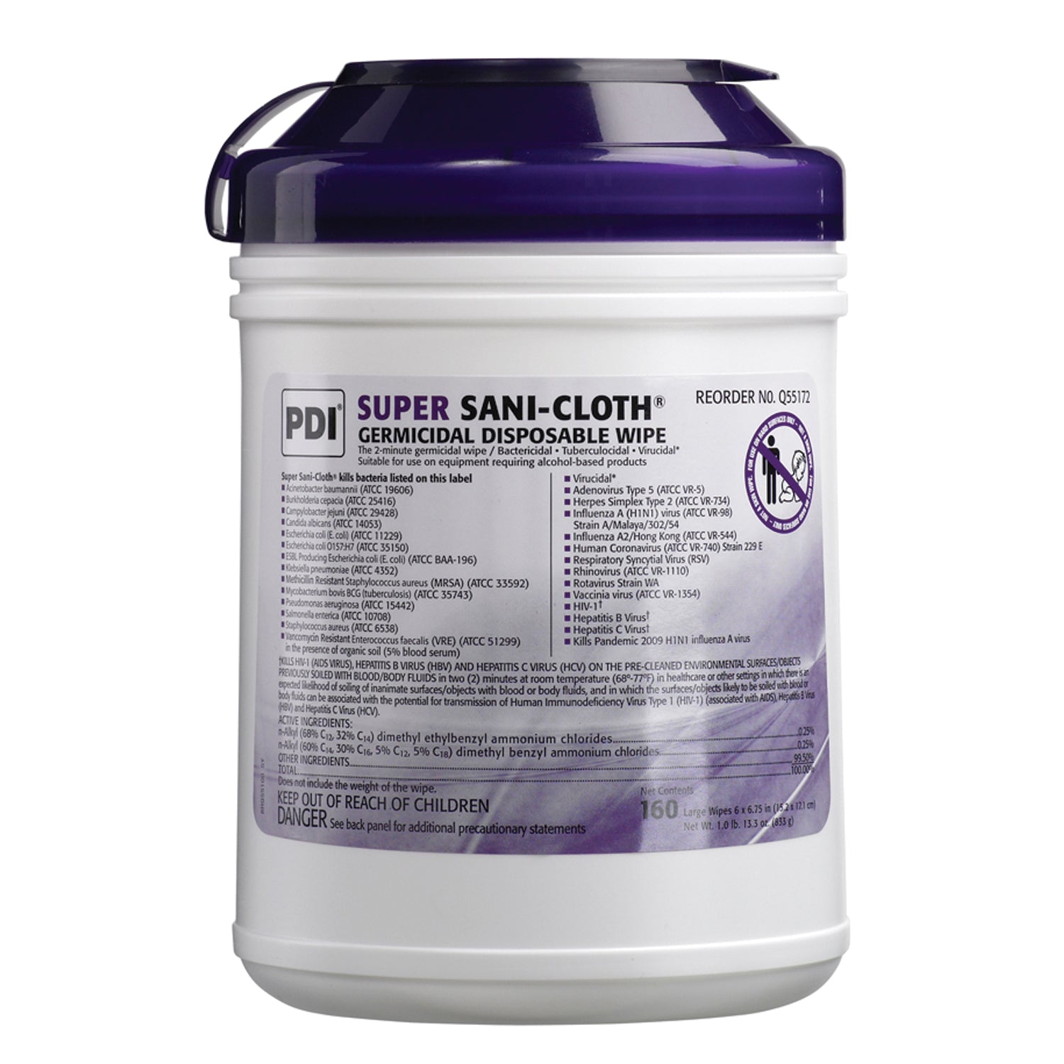 Q55172 - PDI - Professional Disposables, Intl. - Germicidal Disposable Wipe, Large Canister, 6" x 6¾", 160/canister, 12 canister/cs (30 cs/plt) (091255) (US Only) (HAZMAT Fees Apply, cannot ship via Air or to AK, GU, HI, MP, PR, VI) (Products cannot be s