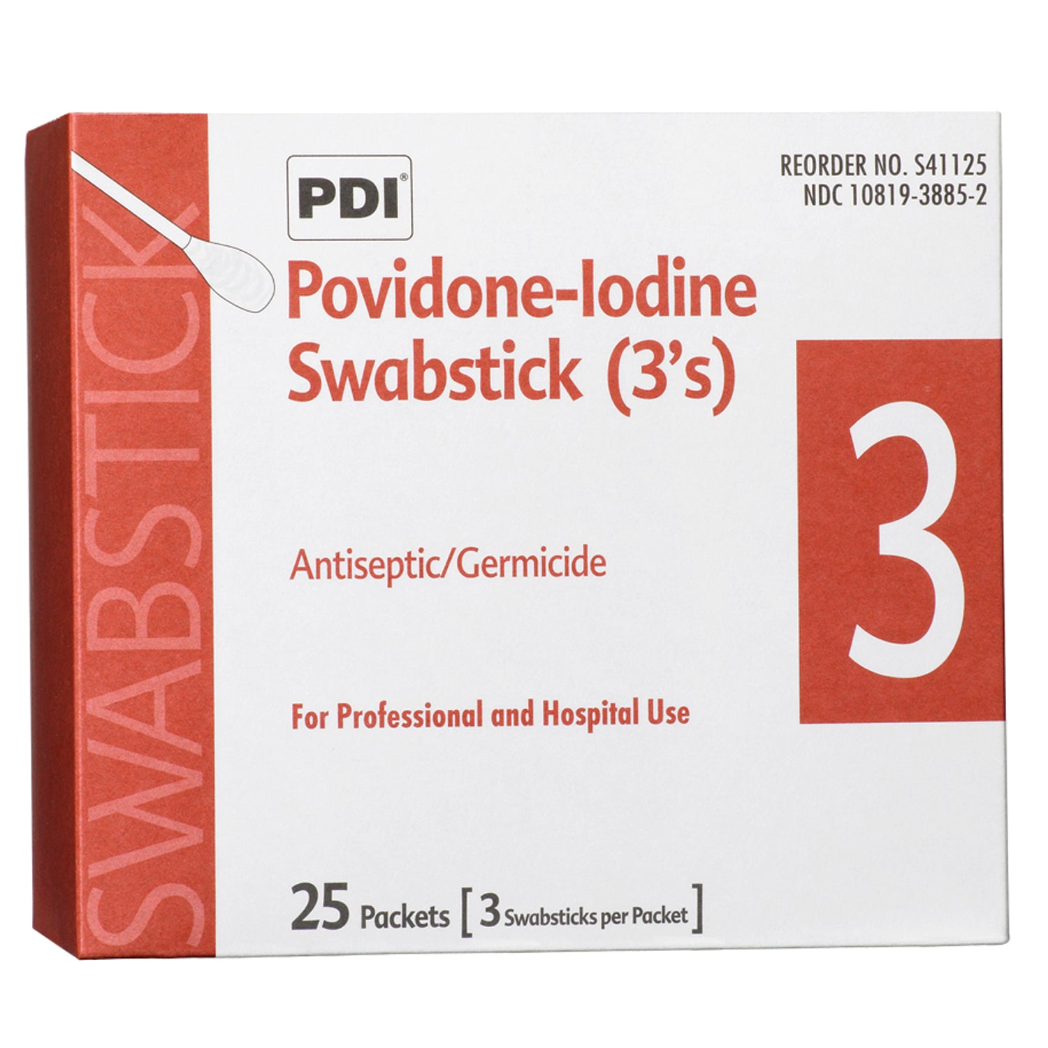 S41125 - PDI - 專業一次性用品,國際 - PVP 碘伏消毒棉籤 3支裝,3支/包,25支/盒,10盒/箱(52箱/托盤)(僅限美國)(產品不得在 Amazon.com 或任何其他第三方網站銷售),箱裝