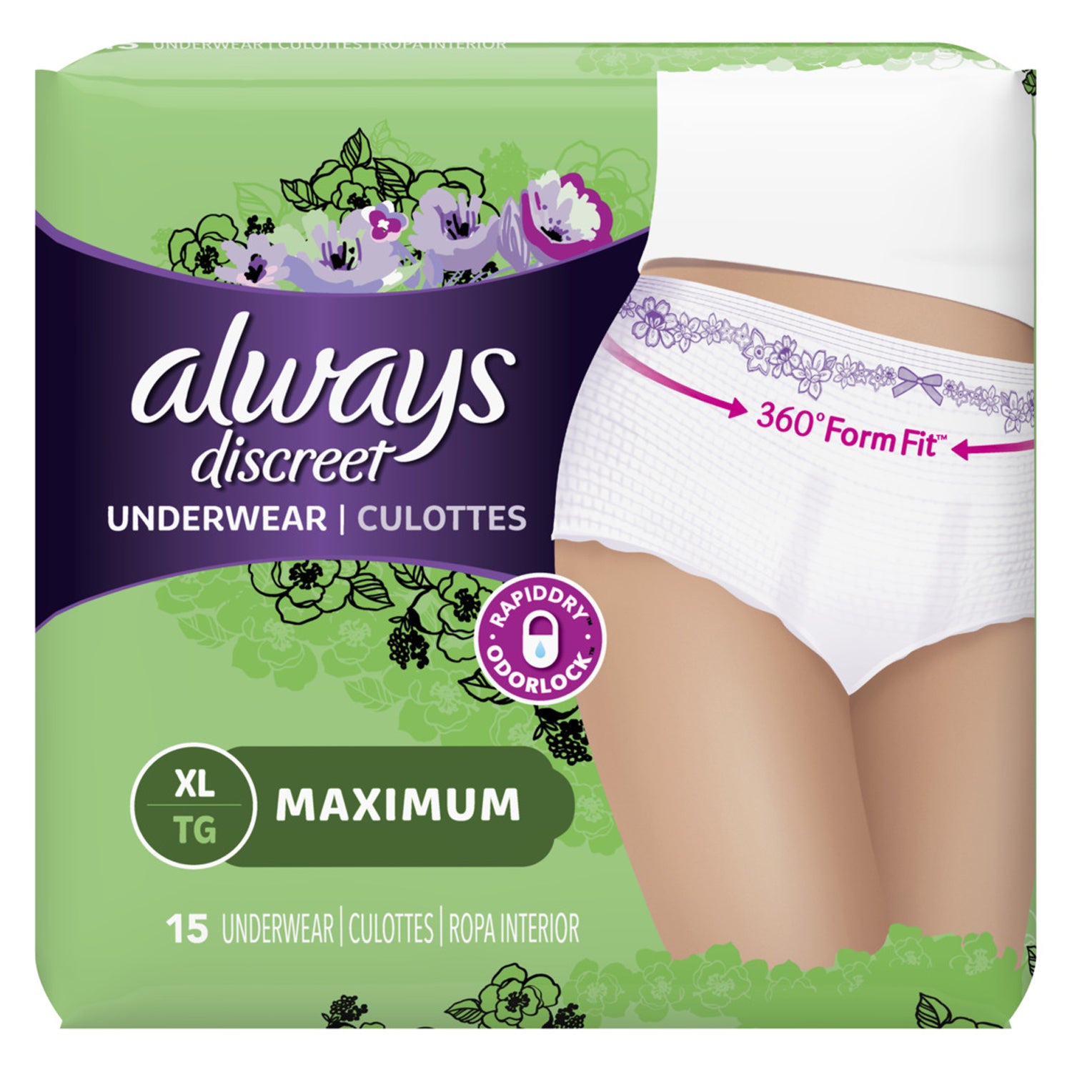 3700088761 - 寶潔分銷有限公司 - Always Discreet 衛生棉,XL 超大號,1X,15 片/包,3 包/箱,cs