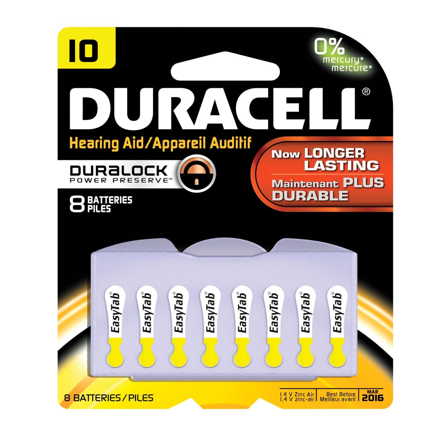 DA10B8W - Duracell - Batería, Zinc-aire, Tamaño 10, 8/paquete, 6/paquete (UPC# 66118) (Los productos no son para mercados domésticos privados; los productos no se pueden vender en Amazon.com ni en ningún otro sitio de terceros), caja