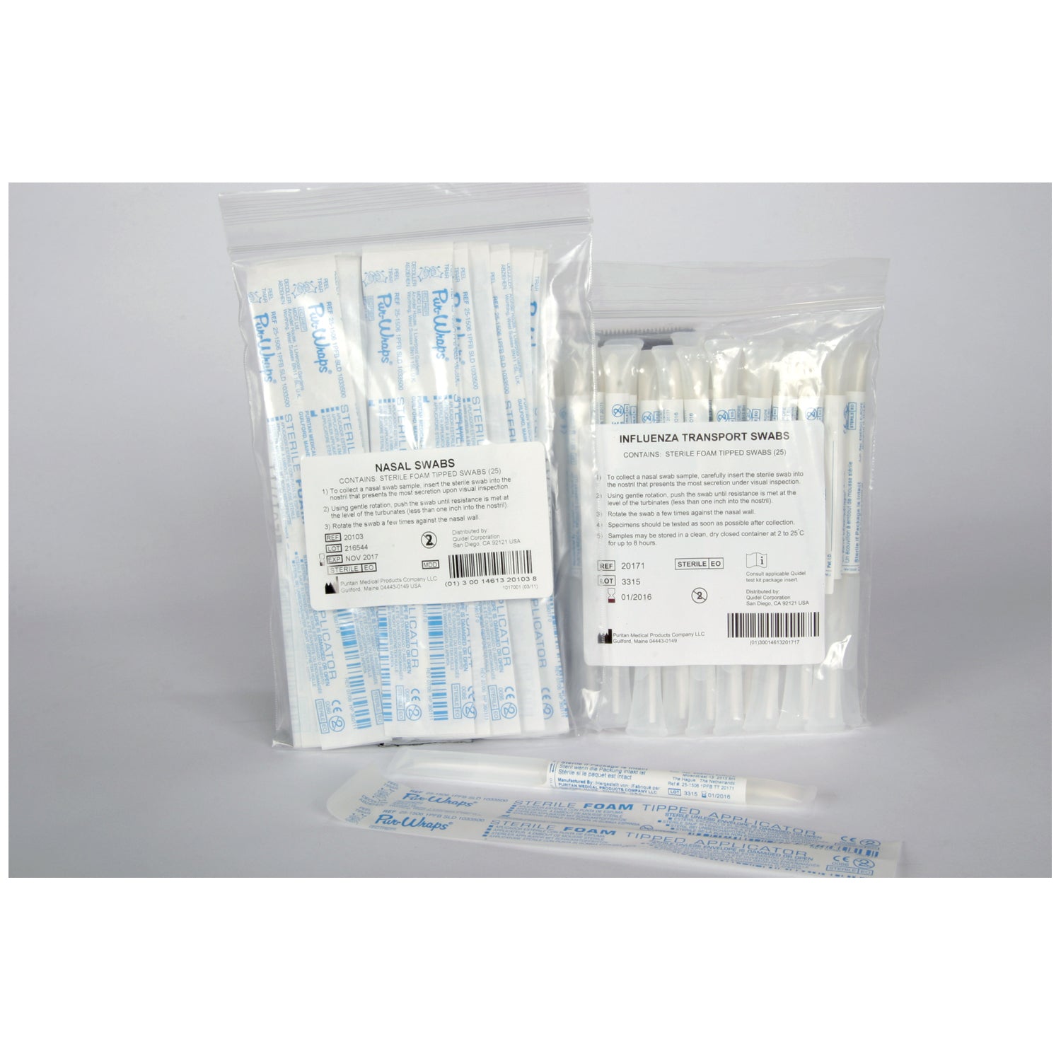 20171 - Quidel Corporation - QuickVue Influenza Transport Tubes, 25 Sterile Foam Swabs Inside Plastic Transport Tubes, For Use with QuickVue Influenza & QuickVue Influenza A+B Tests Only, 25 swabs/pk (Continental US Only - including Alaska & Hawaii)