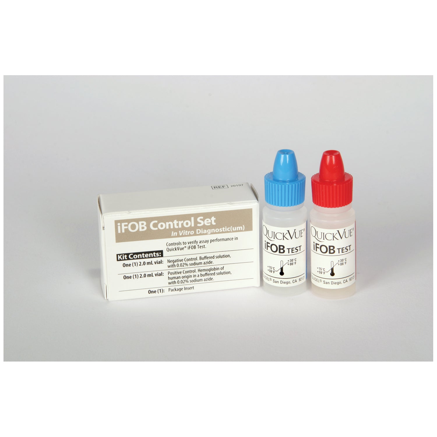 20197 - Quidel Corporation - Positive & Negative Controls, For Use with QuickVue iFOB Test Kit Only, Approximately 7 Tests Per Bottle, Room Temperature Storage (Minimum Expiry Lead is 90 days) (Ships on ice) (Continental US Only - including Alaska & Hawa