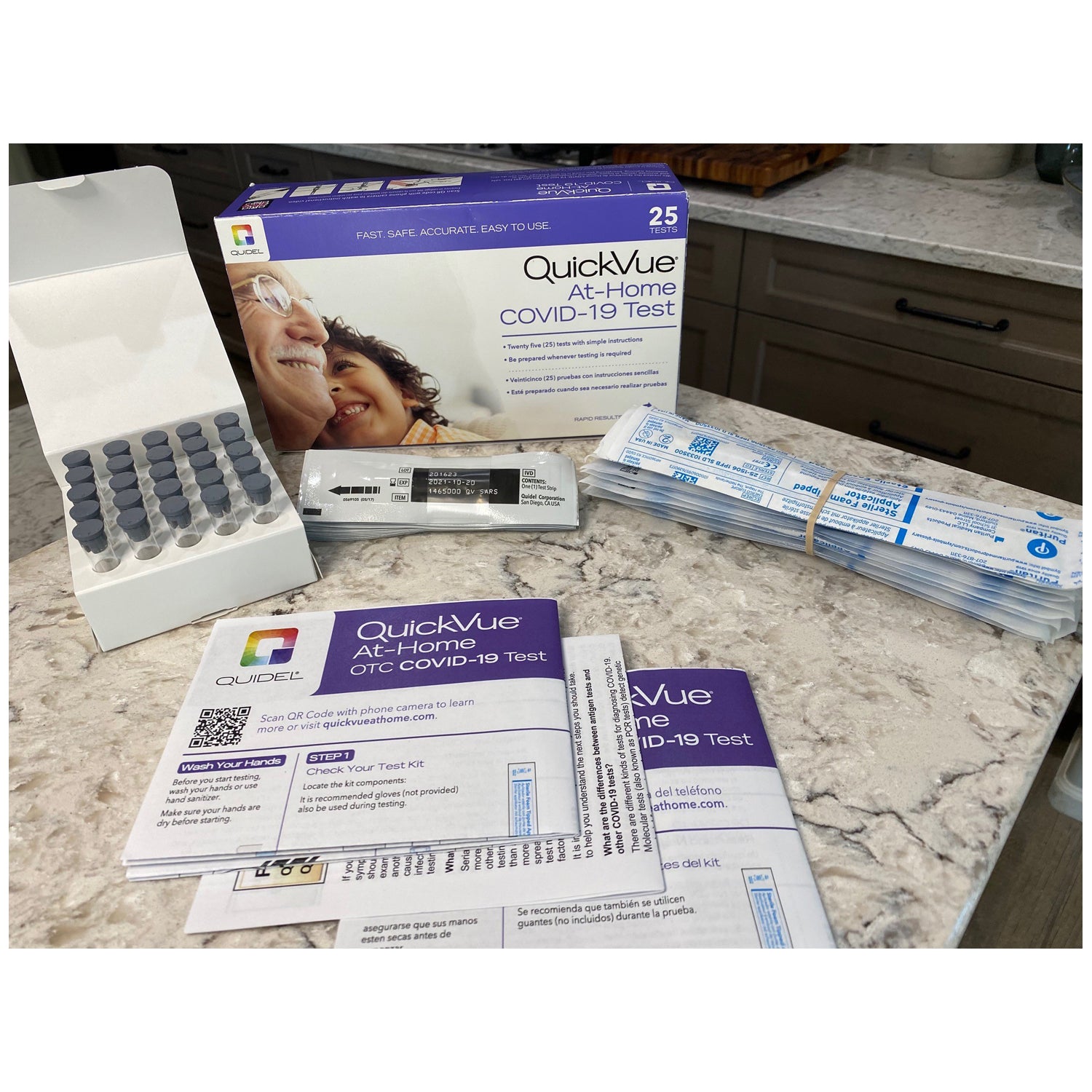 20398 - Quidel Corporation - QuickVue At-Home OTC COVID-19, 25 test/kit (Products cannot be sold on Amazon.com or any other 3rd party platform) (Continental US Only - including Alaska & Hawaii) (Extended Dating, see Letter; Short-Dated; Non-Returnable)