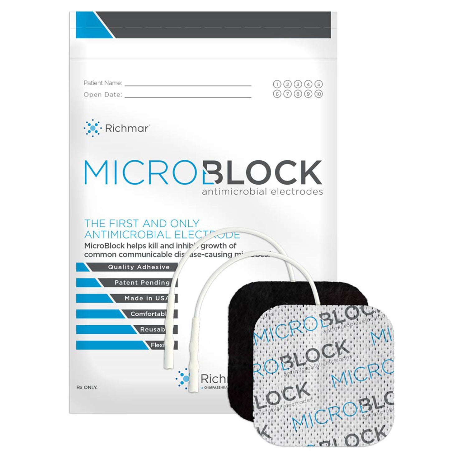 400-881-MIC - Richmar - MicroBlock 抗菌電極,3 吋圓形白色布。 4 片/包,10 包/袋,1 袋/箱。僅限美國銷售。