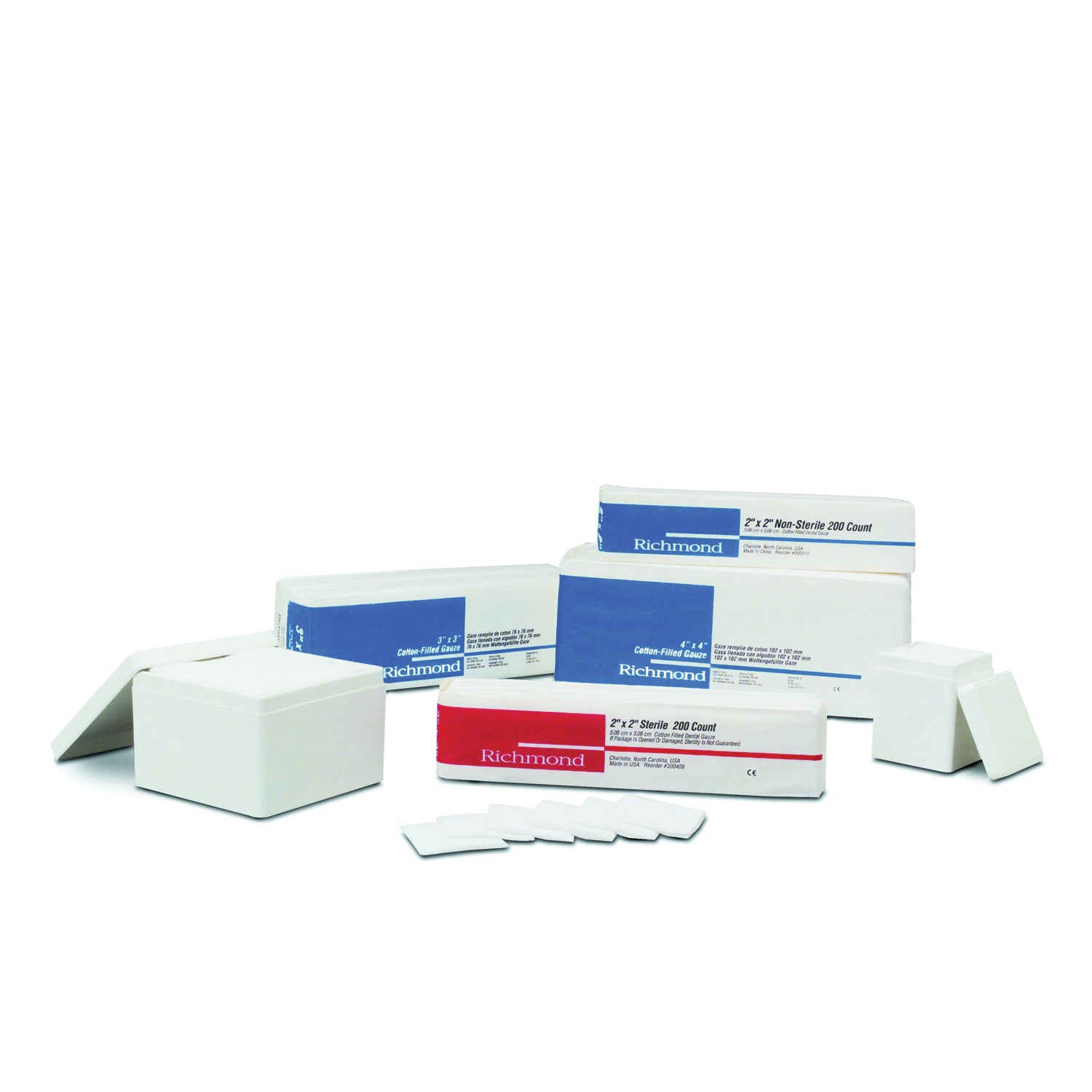 300410 - Richmond Dental - Cotton Filled Sponge, 2" x 2", 8-Ply, Non-Sterile, 200/slv, 25 slv/cs , cs