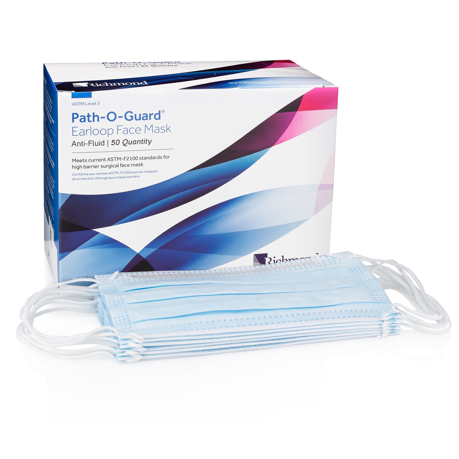 400582 - Richmond Dental - Level III Anti-Fluid Earloop Face Mask, Blue, 50/bx, 6 bx/cs , cs