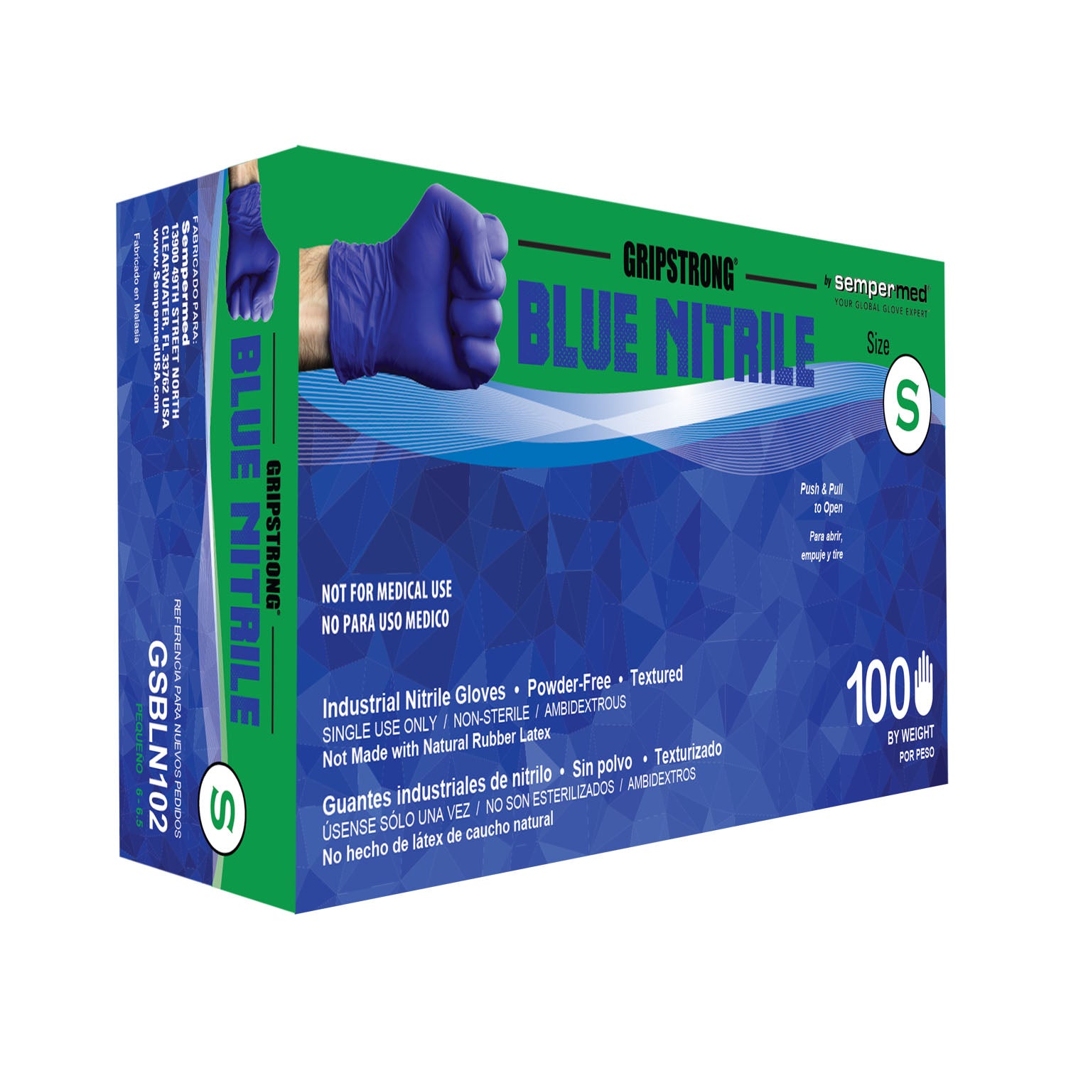 GSBLN102 - Harps USA, Inc. - Glove, Industrial Nitrile, Blue, Textured Fingers, Beaded Cuff, Powder-Free (PF), Chlorinated, Small, 100/bx, 10 bx/cs , cs