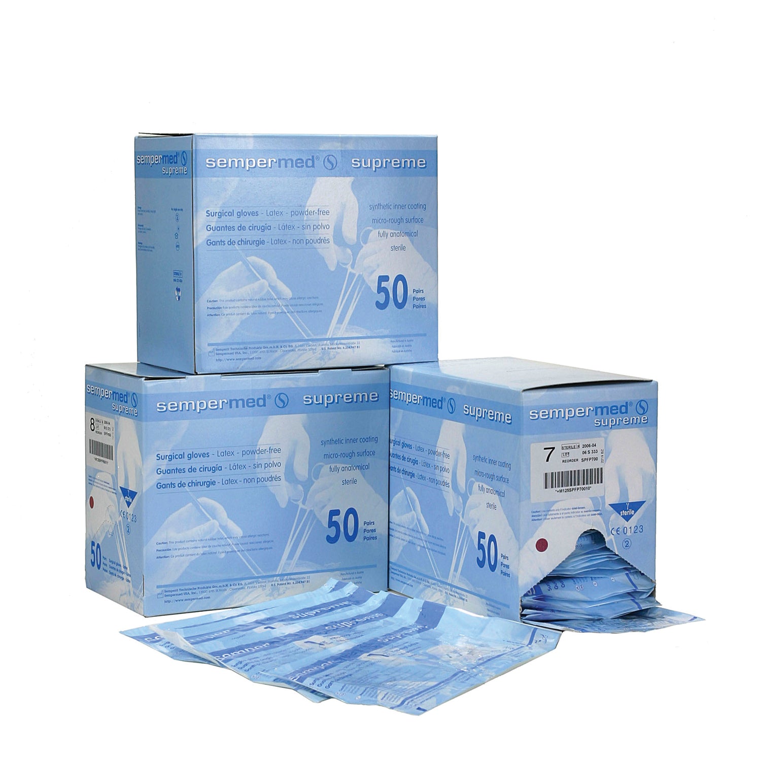 SPFP550 - Harps USA, Inc. - Guante quirúrgico de látex sin polvo (PF), talla 5½, estéril, puño con reborde, superficie microrugosa, específico para cada mano, 50 pares/caja, 6 cajas/caja