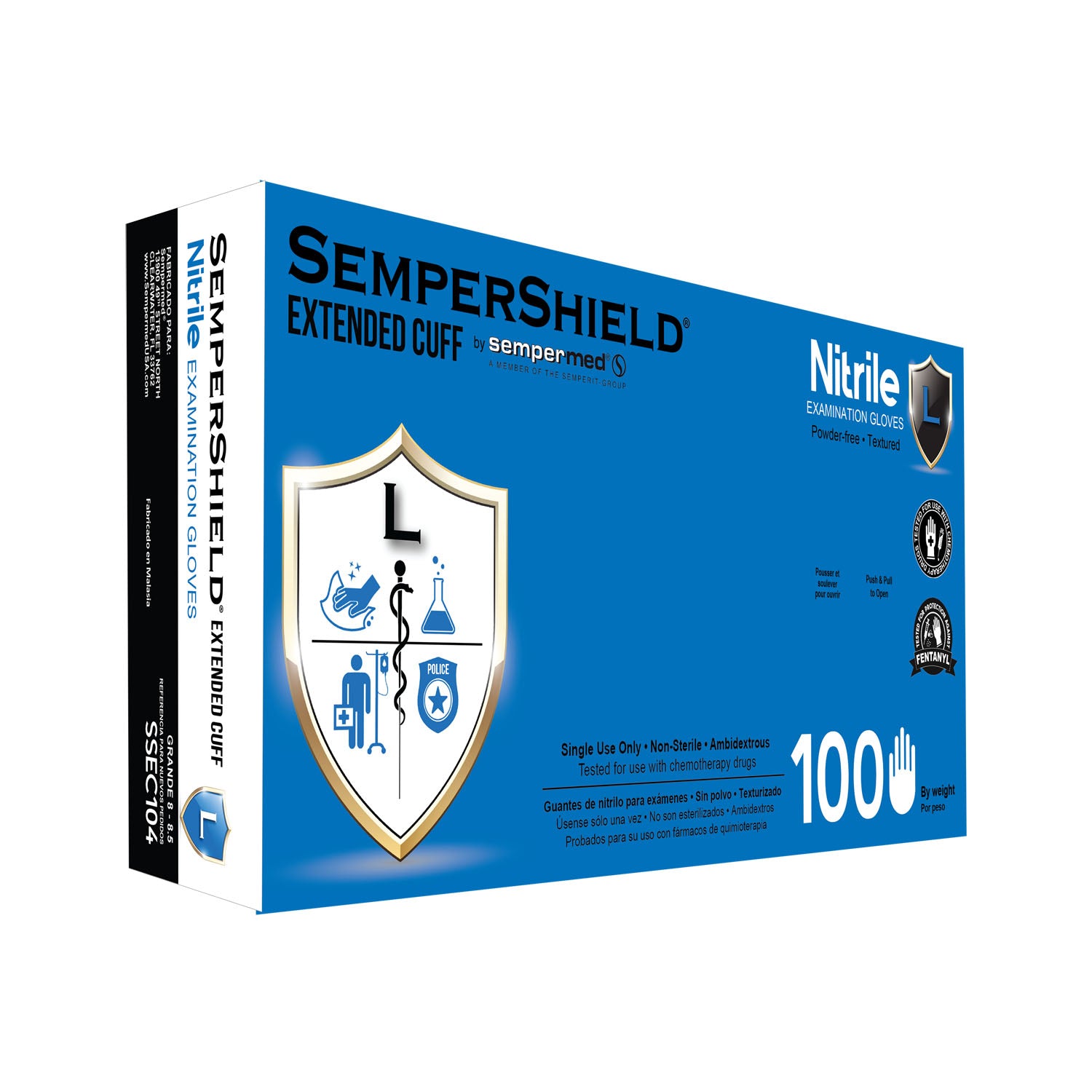 SSEC104 - Harps USA, Inc. - Exam Glove, Nitrile, Extended Cuff, Powder-Free, Blue, Large, 100/bx, 10 bx/cs , cs