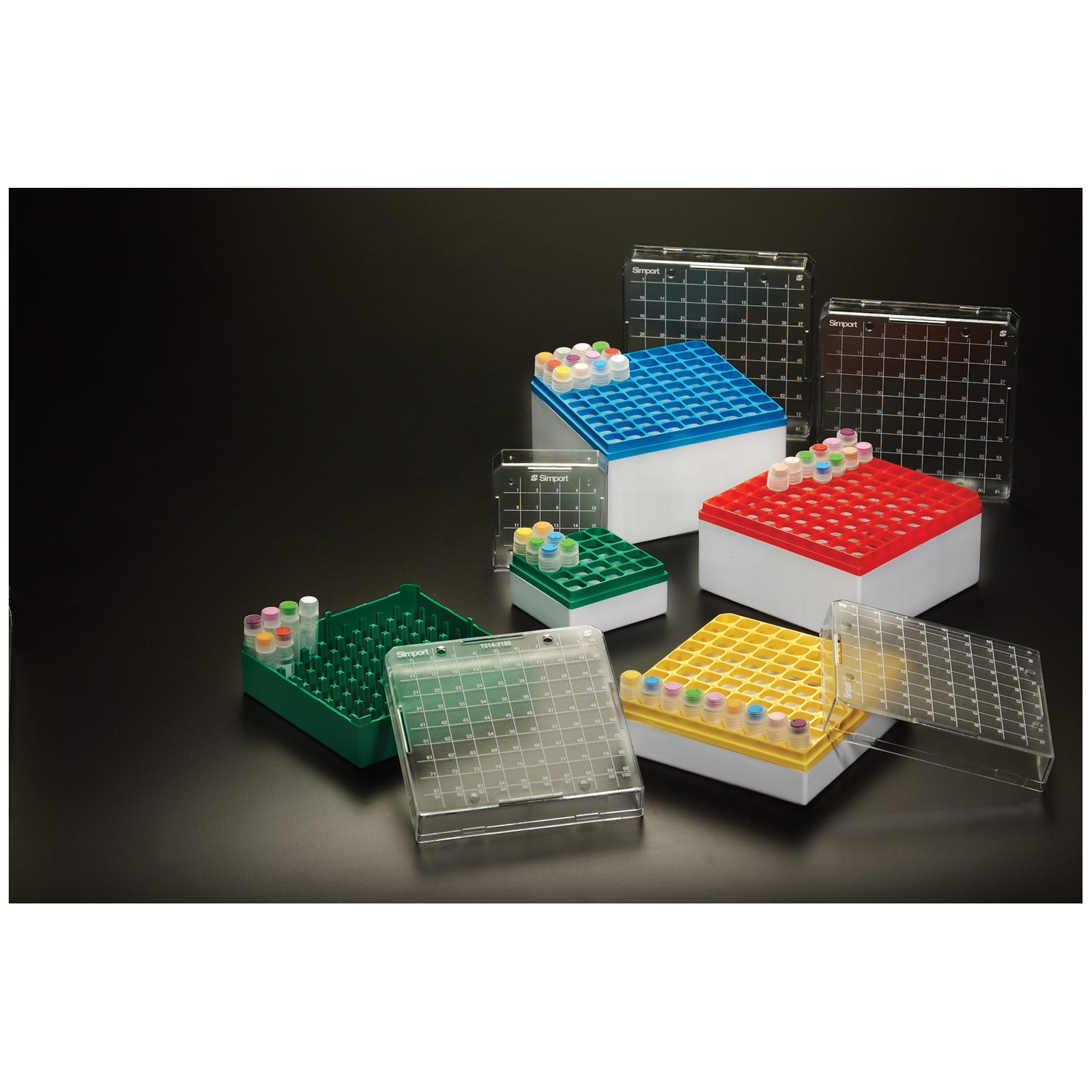 T314-581Y - Simport Scientific - Storage Box, 3-5mL, 81 Places, Yellow, 10/cs , cs