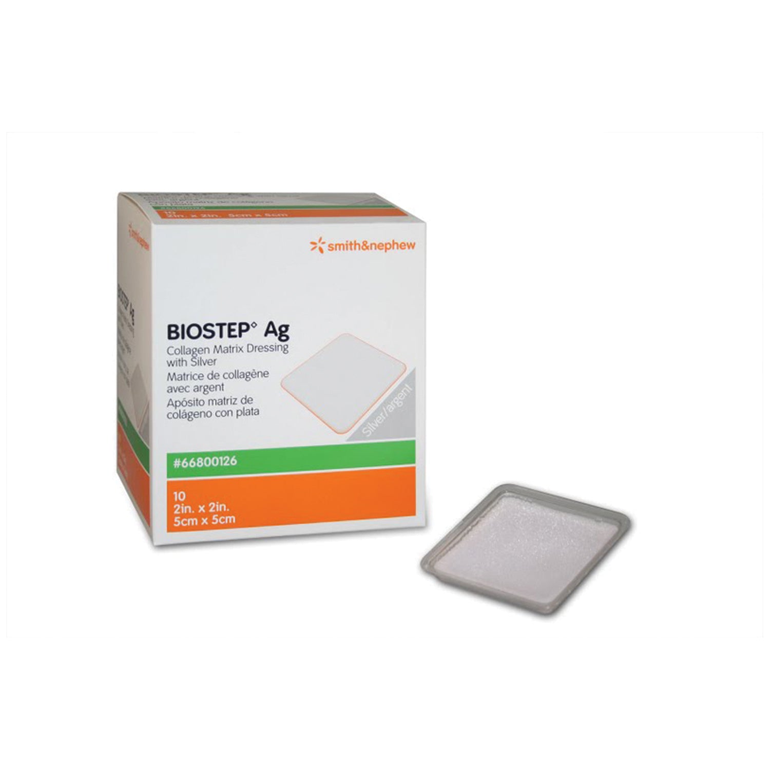 66800126 - Smith & Nephew, Inc. - Dressing, Collagen, 2" x 2", BIOSTEP AG, 10/bx (US Only) , bx