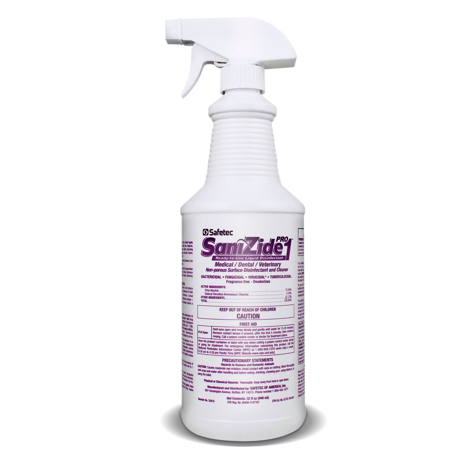 35910 - Safetec of America - SaniZide Pro 1, 32 oz Bottle with Sprayer 6/cs (HAZMAT Fees Apply, cannot ship via Air or to AK, GU, HI, MP, PR, VI) (Not Available for Sale into Canada) REQUIRES HAZMAT SHIPMENT , cs