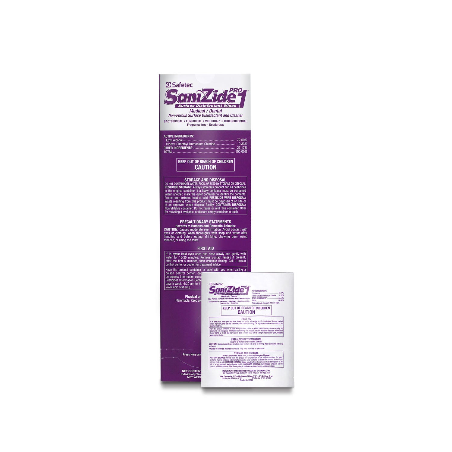 35926 - Safetec of America - SaniZide Pro 1, Wipes, 50/bx, 6 bx/cs (HAZMAT Fees Apply, cannot ship via Air or to AK, GU, HI, MP, PR, VI) (Not Available for Sale into Canada) REQUIRES HAZMAT SHIPMENT , cs