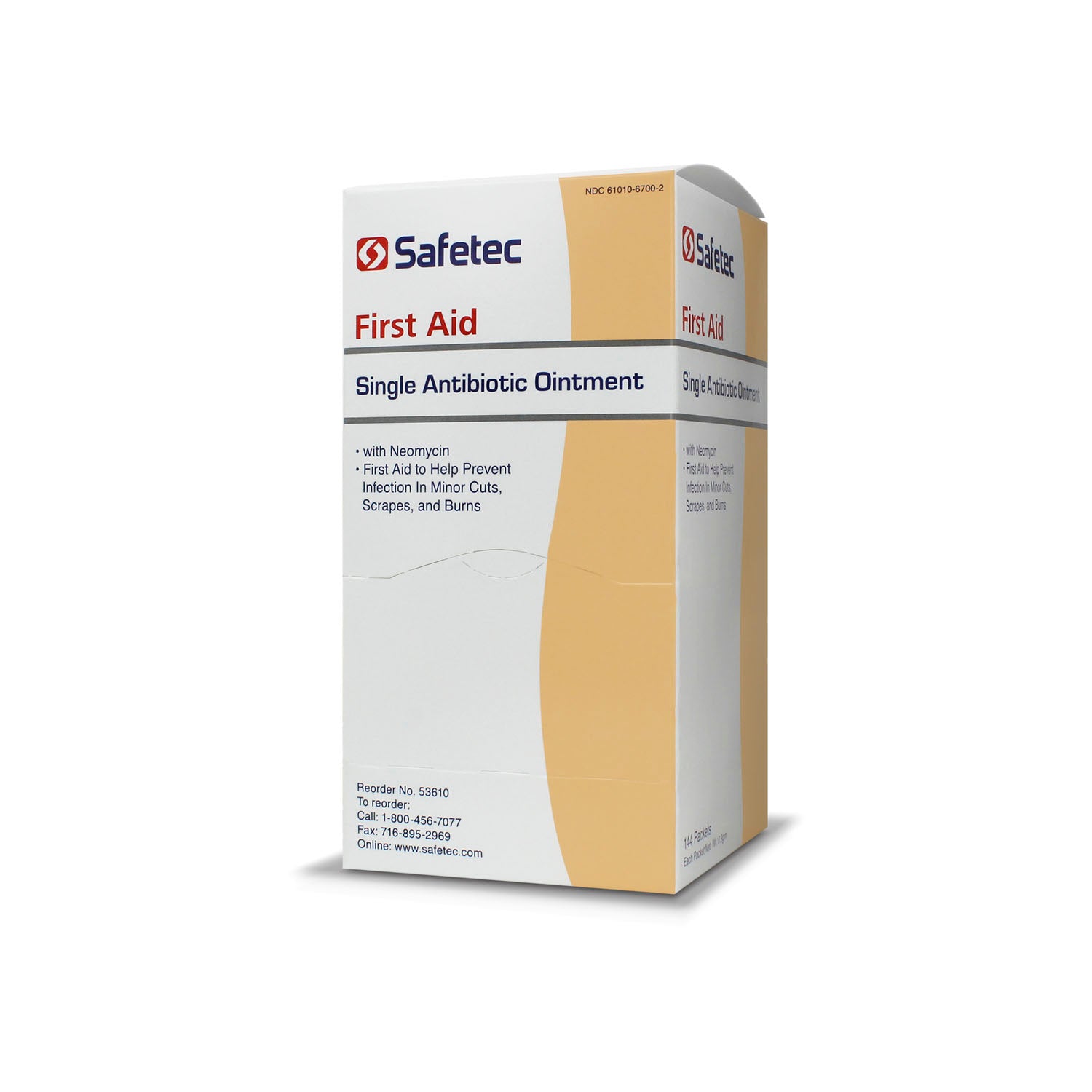 53610 - Safetec of America - Neomicina individual, bolsa de 0,9 g, 144 unidades/caja, 12 cajas/caja (no disponible para la venta en Canadá), caja