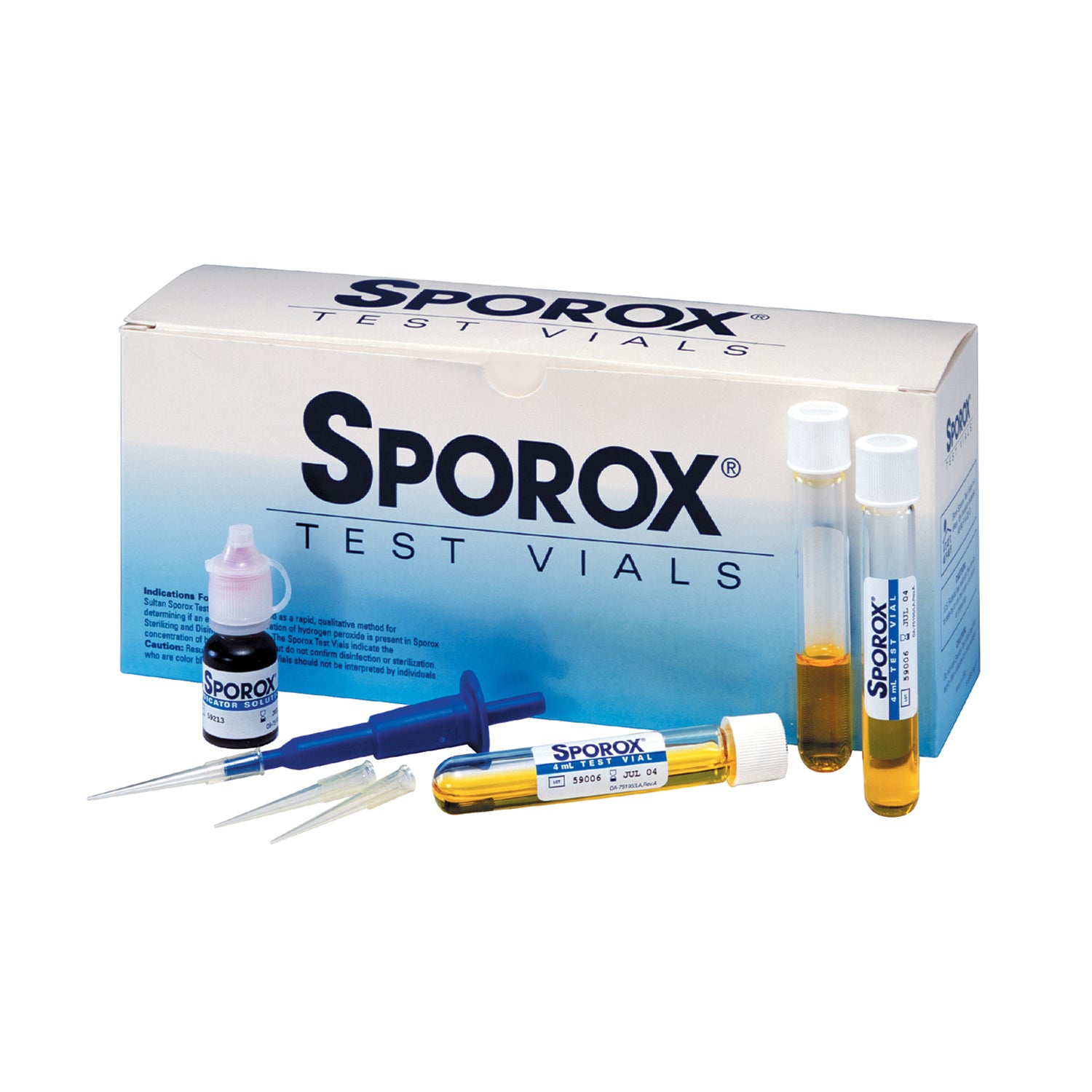 75195 - Sultan Healthcare, Inc. - Sporox Test Vials Intro Kit: (30) Test Vials, Bottle of Indicator Solution, Pipettor, (30) Disposable Pipette Tips, 1 kit/bx (HAZMAT Fees Apply, cannot ship via Air or to AK, GU, HI, MP, PR, VI) REQUIRES HAZMAT SHIPMENT