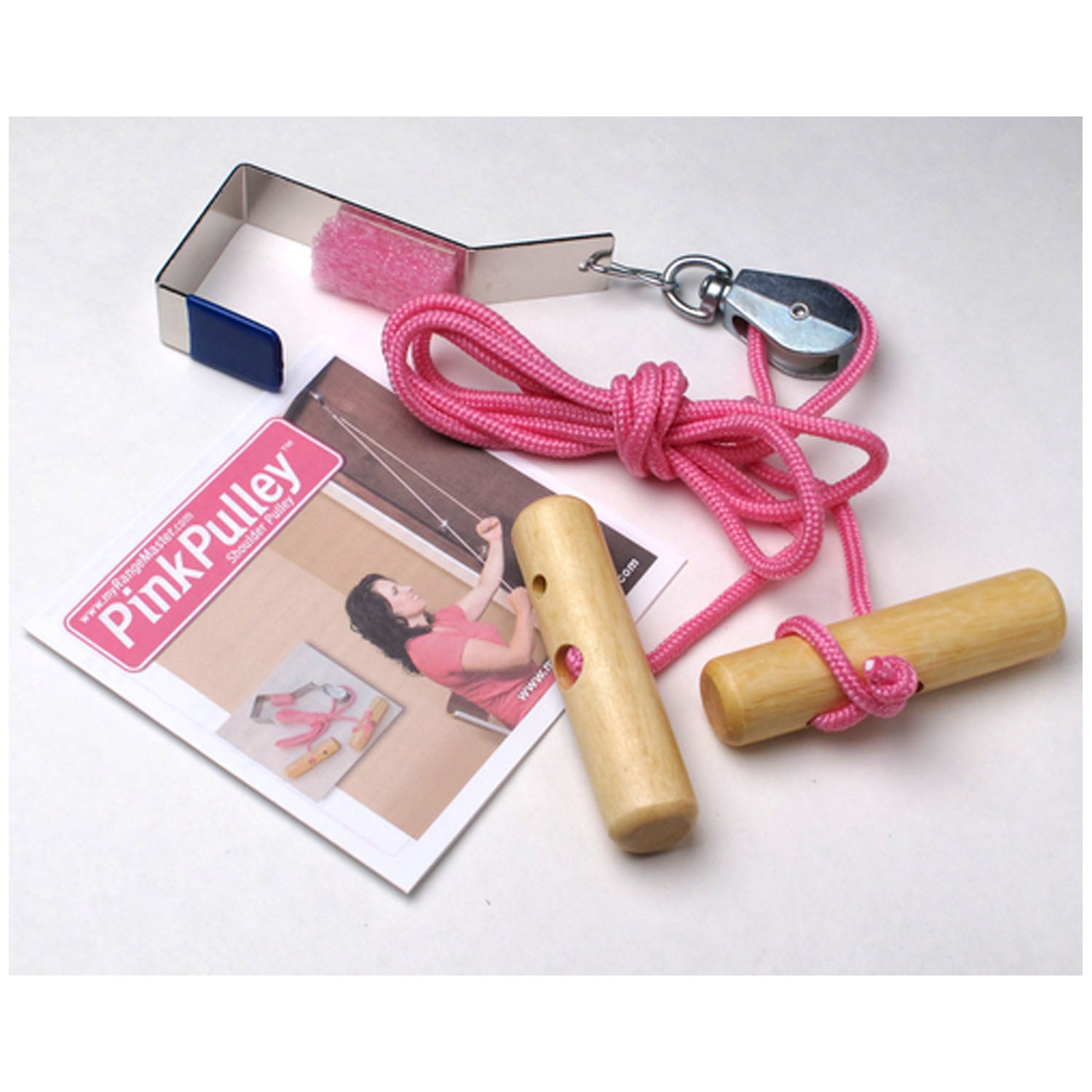 PK-PULLEY - Therapeutic Dimensions, Inc. - Polea de hombro rosa con soporte de puerta de metal y guía de instrucciones para pacientes con cáncer de mama (092148) (SOLO ENVÍO DIRECTO), c/u