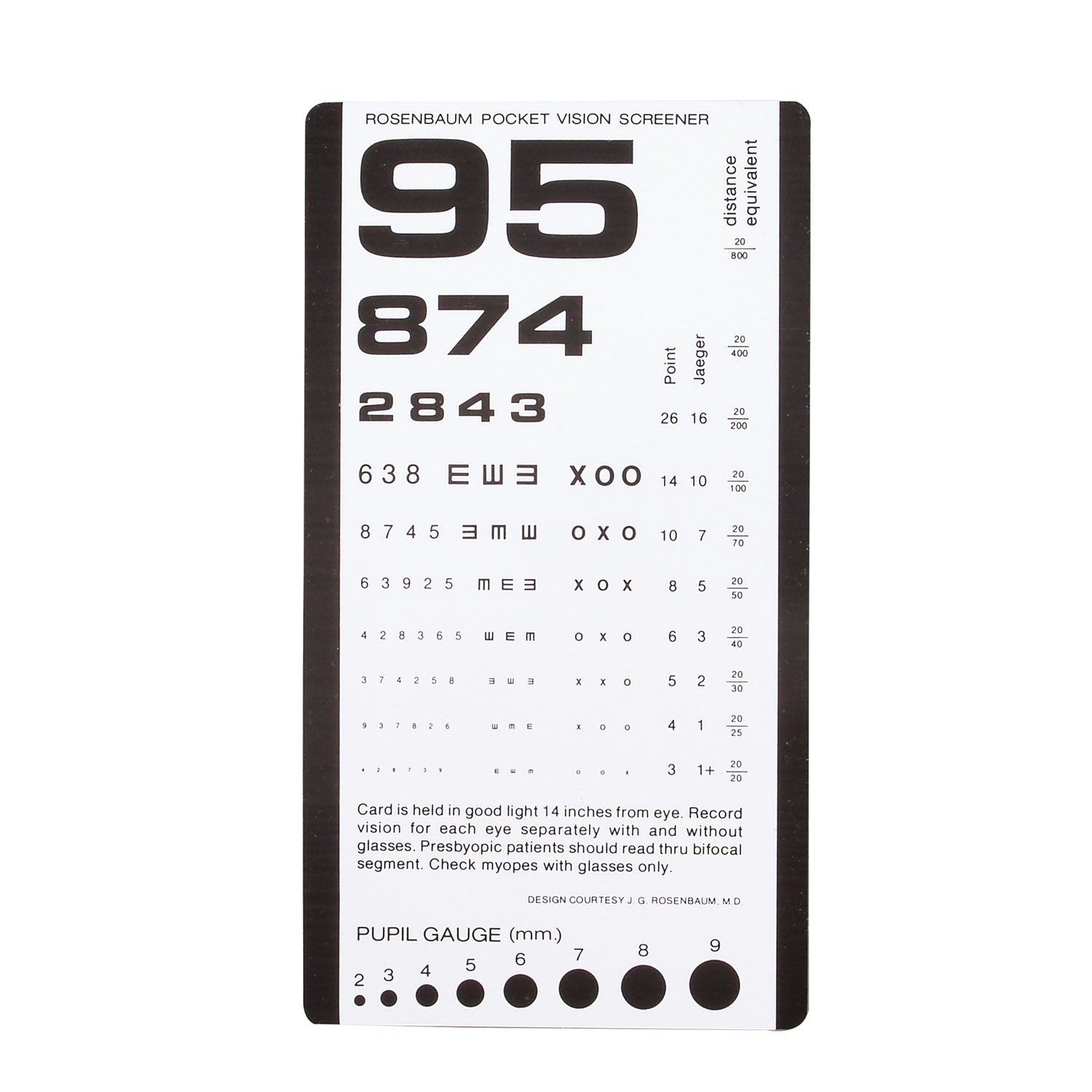 3053 - Dukal Corporation - Pocket Eye Chart, Use at 14", Provides 20/800 Distance, Laminated Plastic, 6½" x 3½" , ea