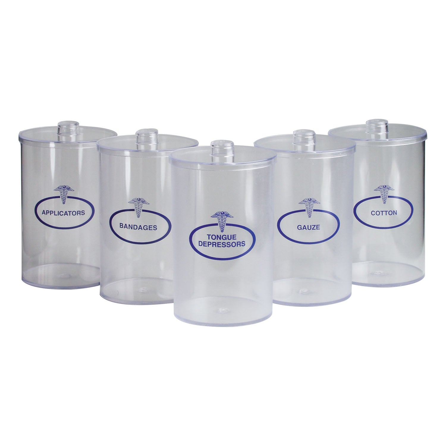 4011 - Dukal Corporation - Clear Plastic Sundry Jars, Blue Imprint, Plastic Lids, 6½"H x 4¼"Dia, 5/cs , cs