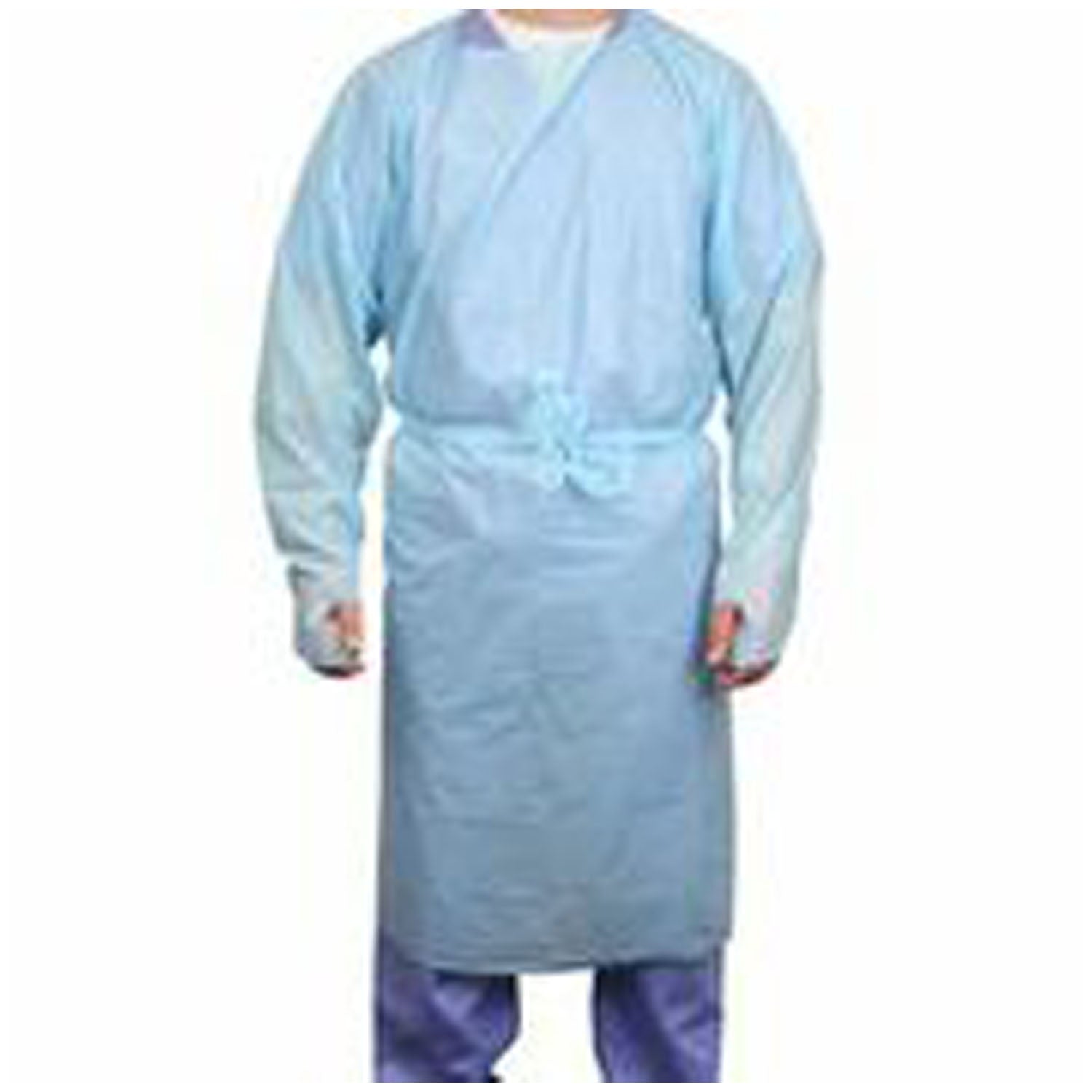 8575 - TIDI Products, LLC - Gown, Polyethylene, Closed Loop Neck, Open Back, Thumb-Loop Cuffs, Universal Size, Blue, 15/bx, 5 bx/cs , cs