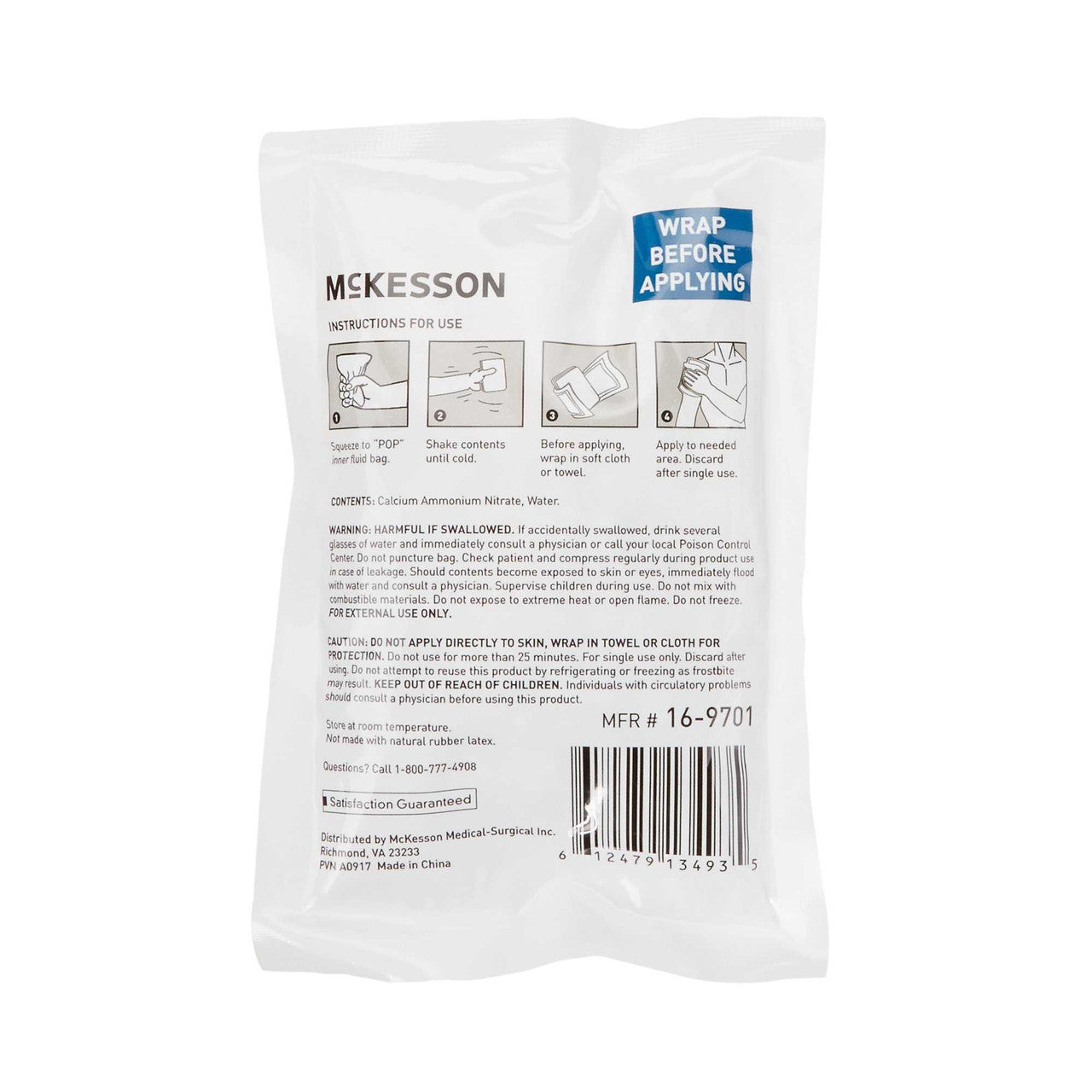 476730 - McKesson - McKesson Disposable Instant Cold Pack, Size 4 x 6'', Pack of 1, (EA)