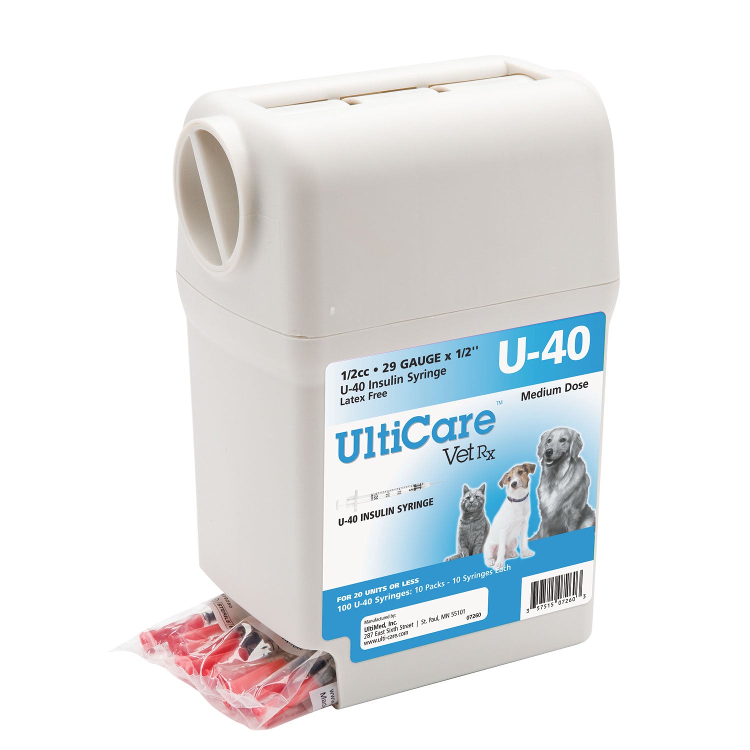 07260 - UltiMed, Inc. - UltiGuard U-40 Syringe Dispenser, 29G x ½", 1/2cc, 100/bx , bx