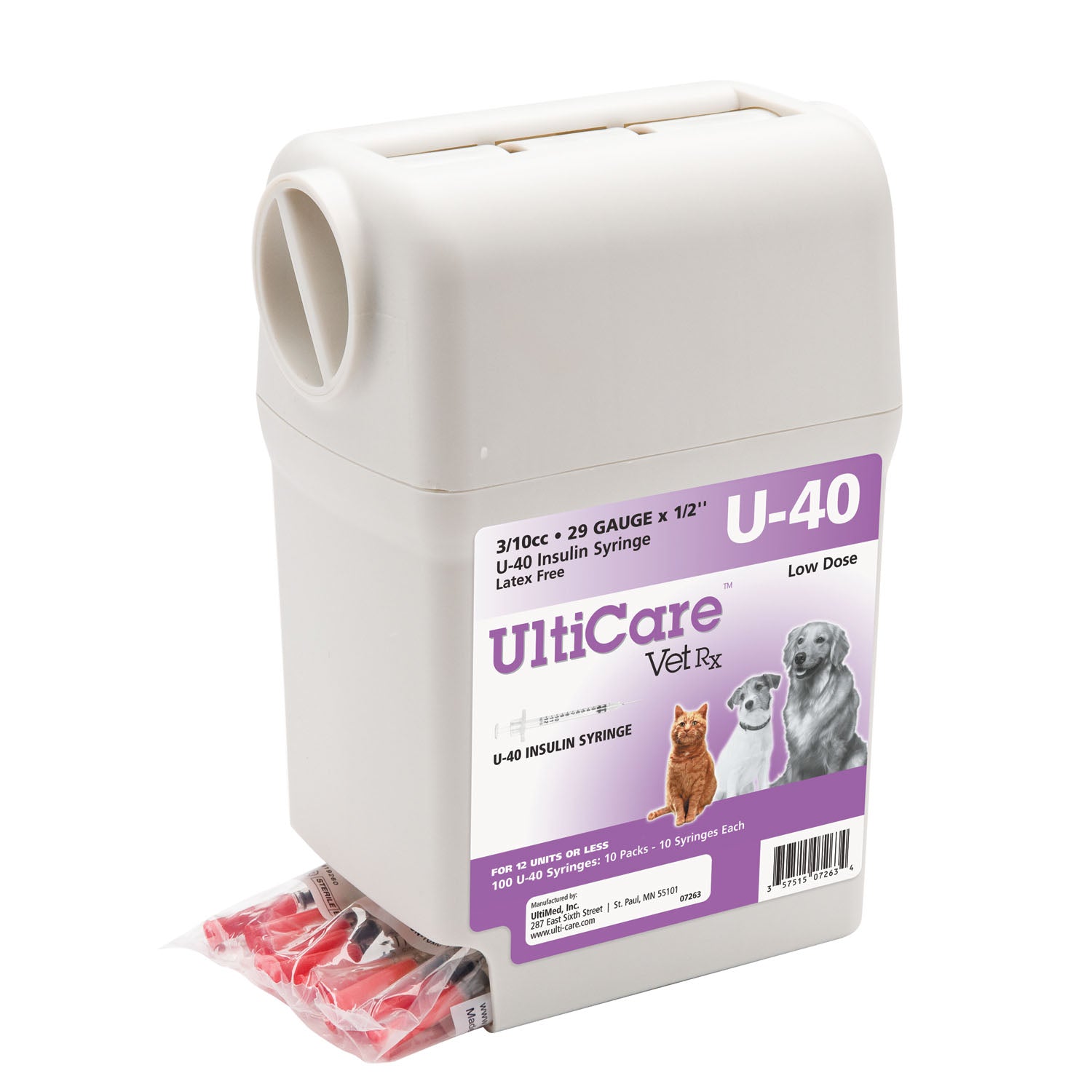 07263 - UltiMed, Inc. - UltiGuard U-40 Syringe Dispenser, 29G x ½", 3/10cc, 100/bx , bx