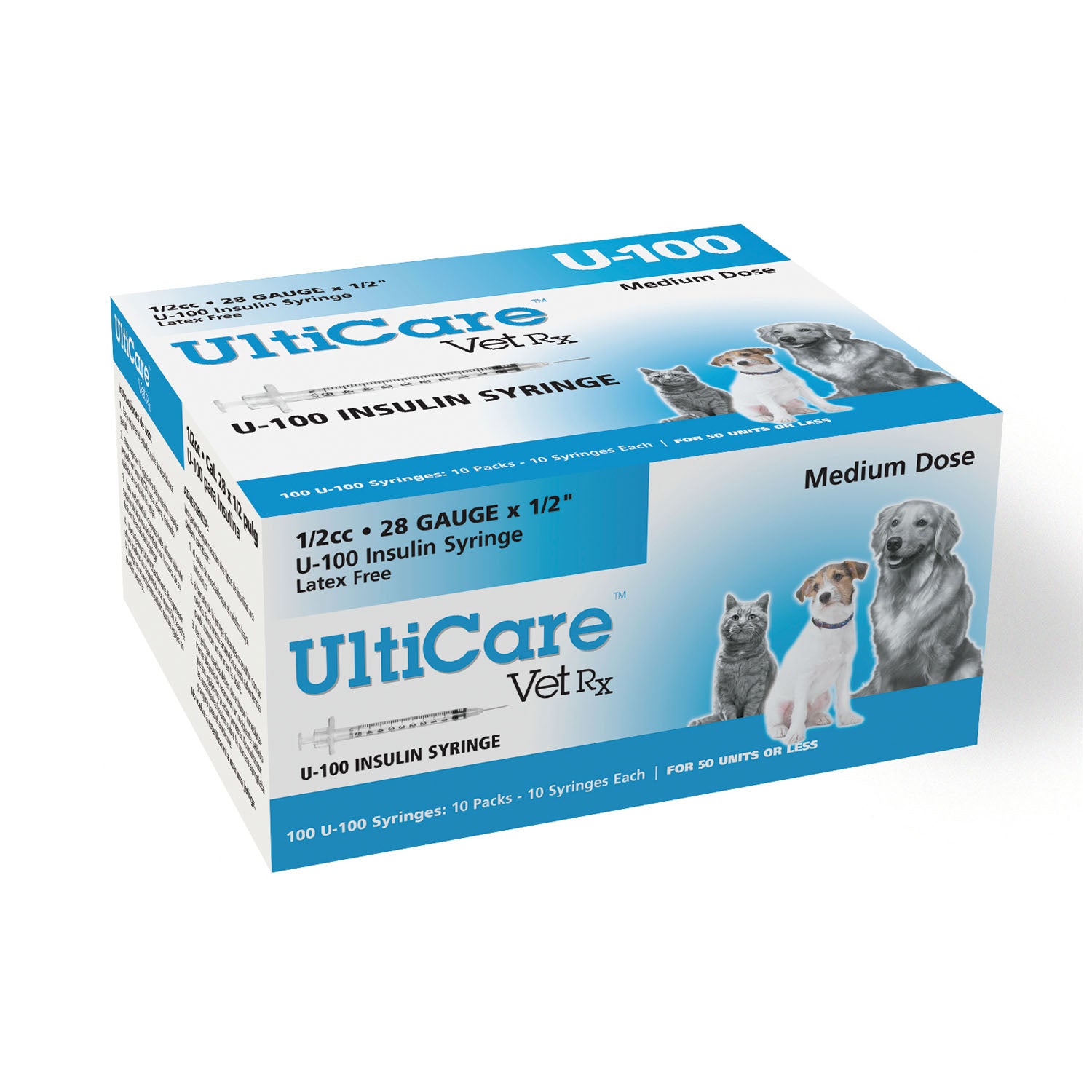 08250 - UltiMed, Inc. - U-100 Syringe, 28G x ½", 1/2cc, 100/bx , bx