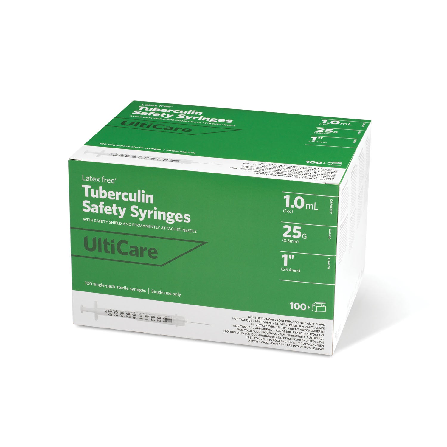25110 - UltiMed, Inc. - Safety Syringe, Fixed Needle, Tuberculin, 1mL, 25G x 1", 100/bx , bx