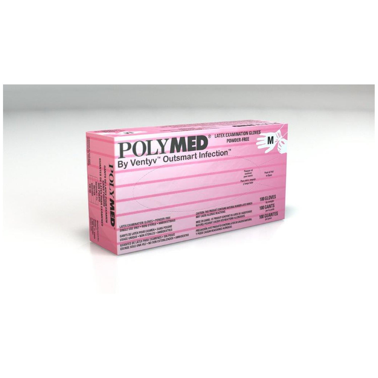 PM103 - Ventyv - Glove, Exam, Latex, Medium (7-7.5), Powder Free (PF), Fully Textured, Natural White, Red Dispenser Box, 100/bx, 10 bx/cs (70 cs/plt) (Continental US Only) , cs