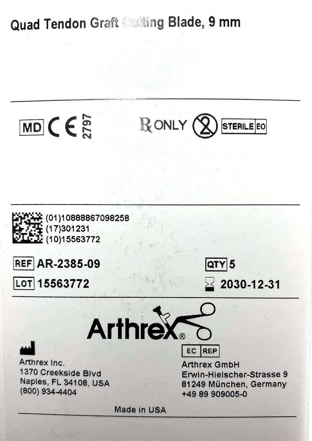 AR-2385-09 - ARTHREX - 9MM TENDON STRIPPER BLA, (BX/5)
