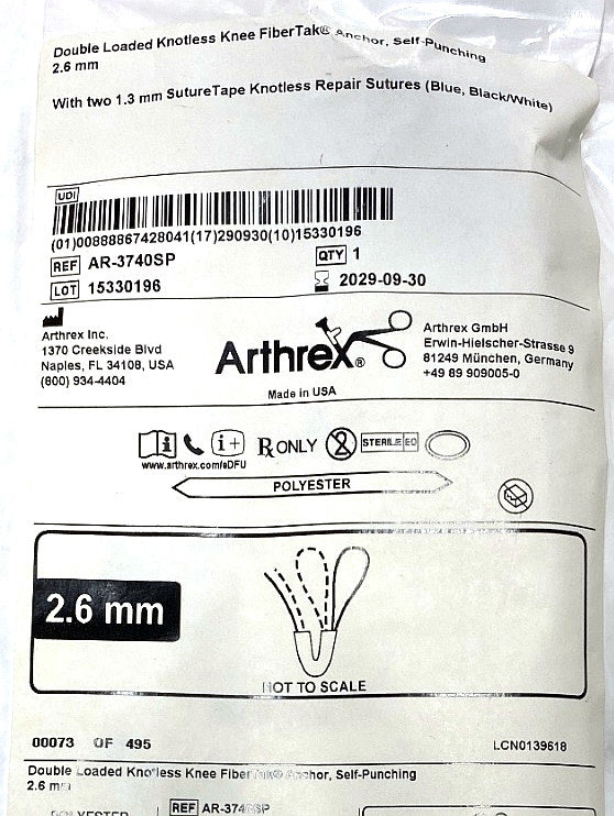AR-3740SP - ARTHREX - Double Loaded Knotless FiberTak, Knee, (EA/1)