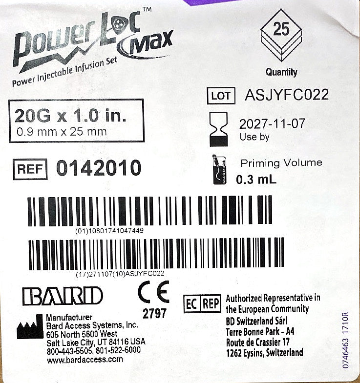 0142010 - BARD - Power injectable infusion set, (BX/25)