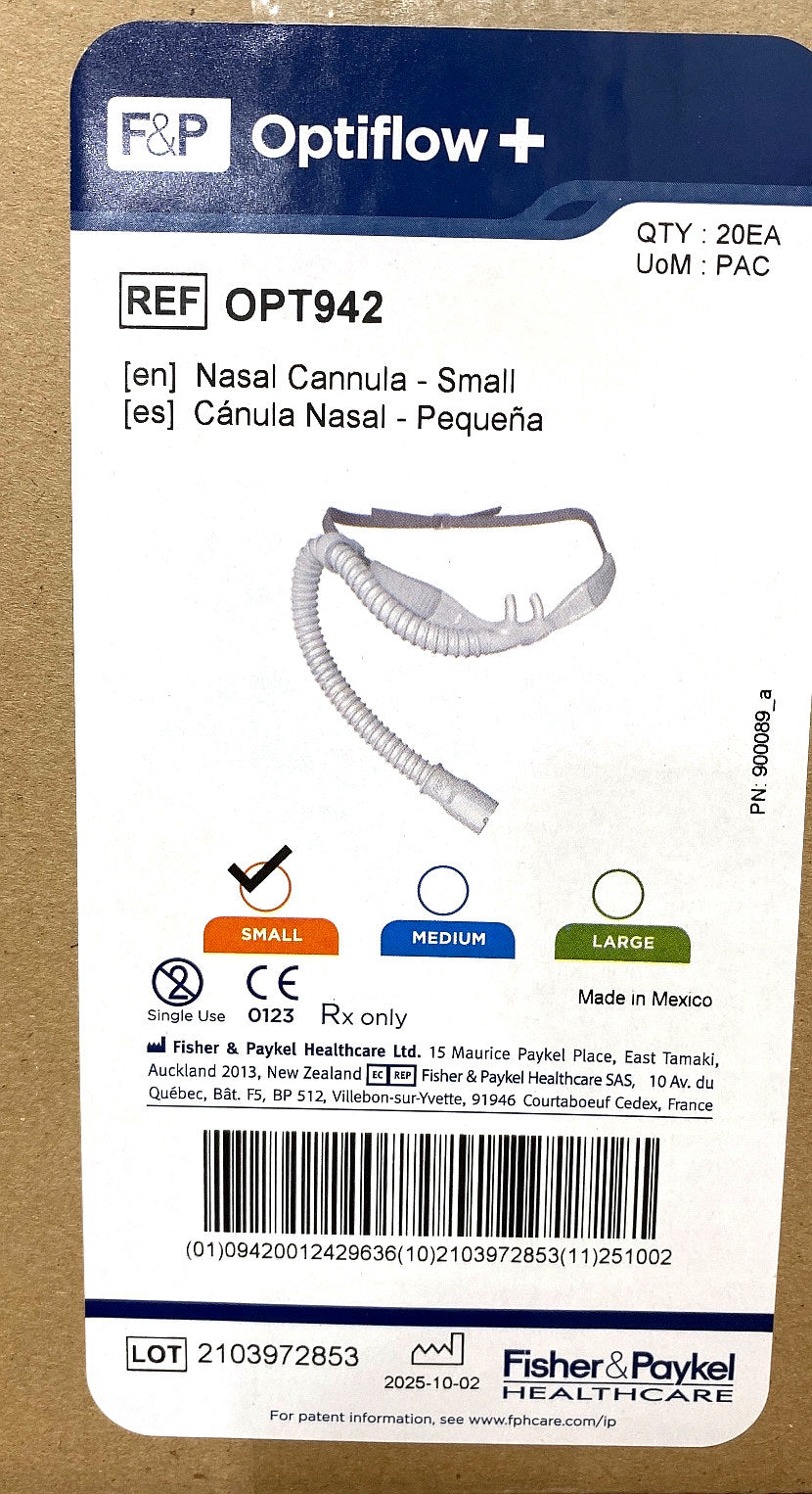 OPT942 - FISHER & PAYKEL - Optiflow Nasal Cannula Small, (BX/20)