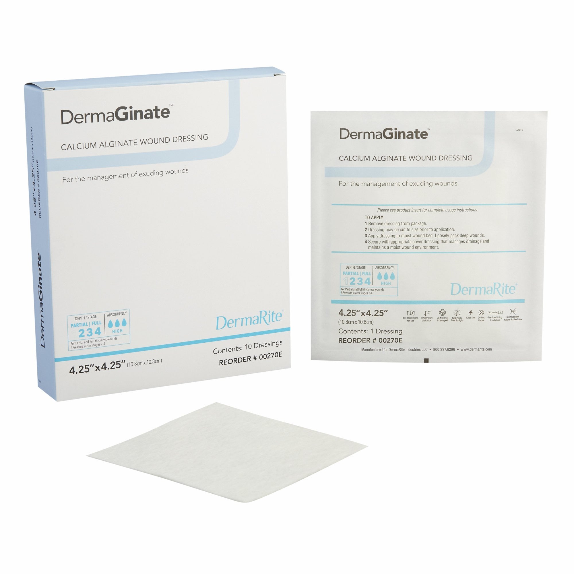 584149 - Derma - DermaGinate Alginate Dressing 4-1/4 X 4-1/4 Inch Square, 00270E, Pack of 1, (EA)