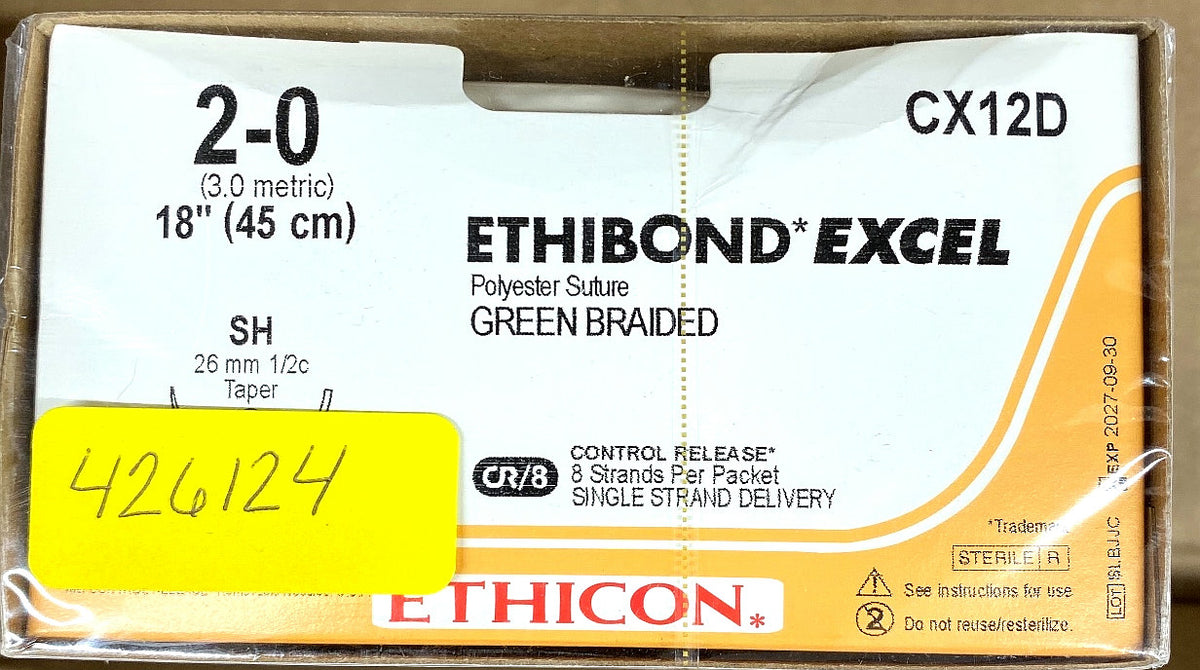 CX12D - ETHICON - Green Braided Polyester, Nonabsorbable Surgical Suture, (BX/12)