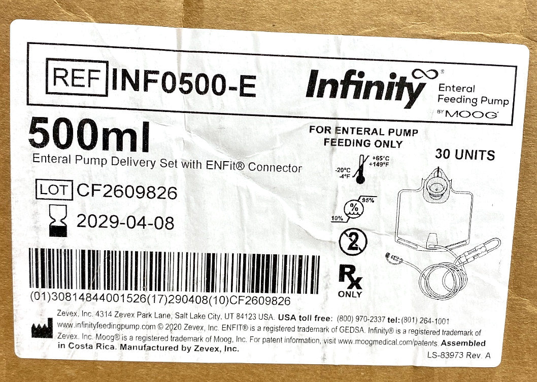INF0500-E - ZEVEX - Infinity 500 mL Feeding Bag Set with Enfit Connector, (BX/30)