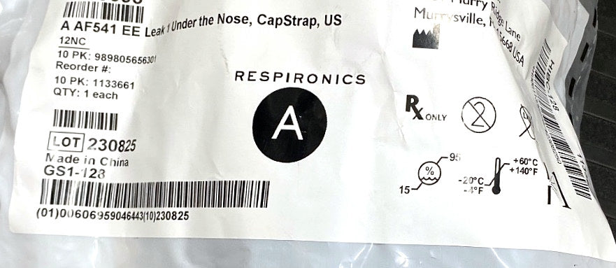 1133693 - RESPIRONICS - AF541 Under the Nose Mask with Entrainment Elbow, Leak 1, Capstrap, Size A, USA, (EA/1)