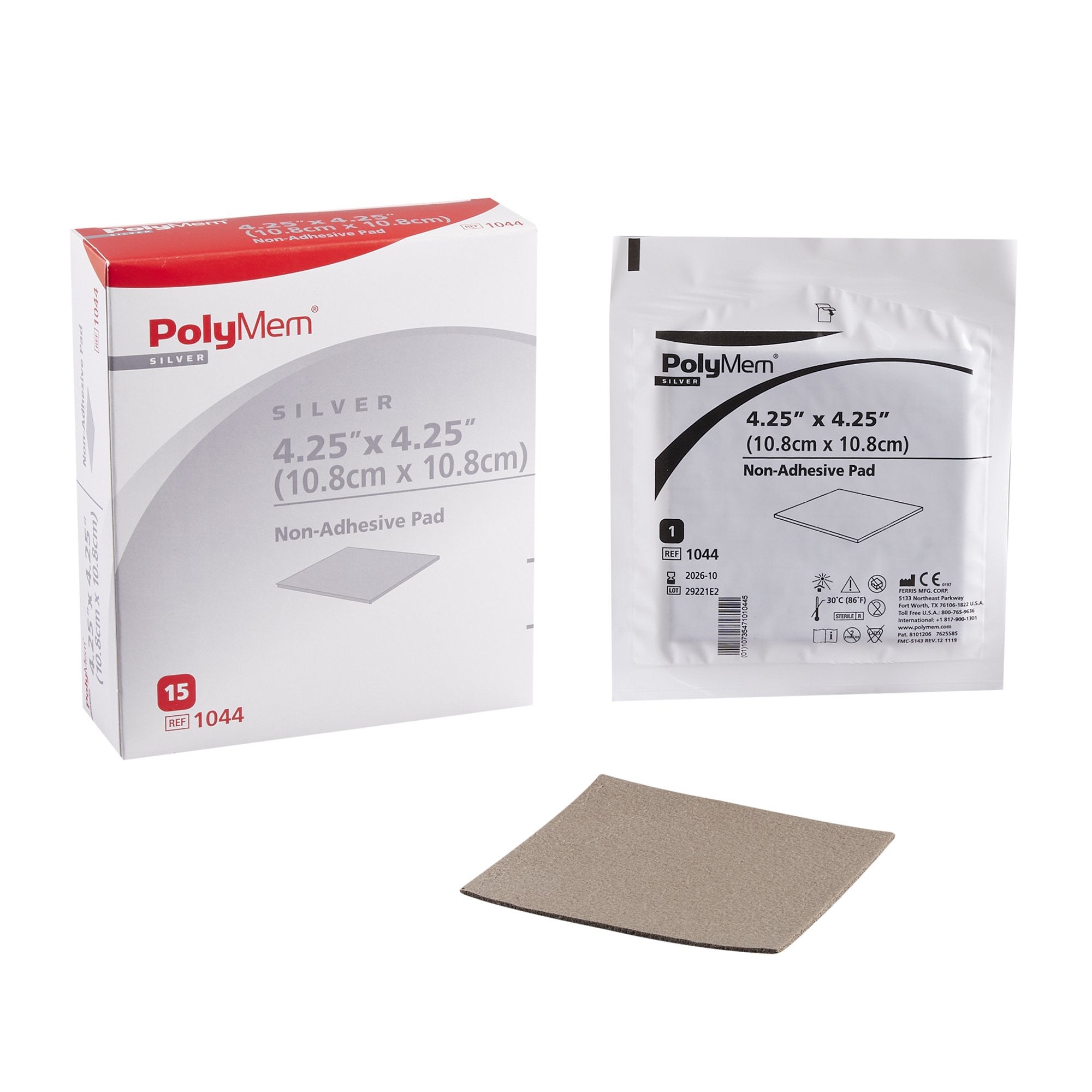 481321 - PolyMem - PolyMem Silver Silver Foam Dressing 4-1/4 X 4-1/4 Inch Square Sterile, 1044, Box of 15, (BX)
